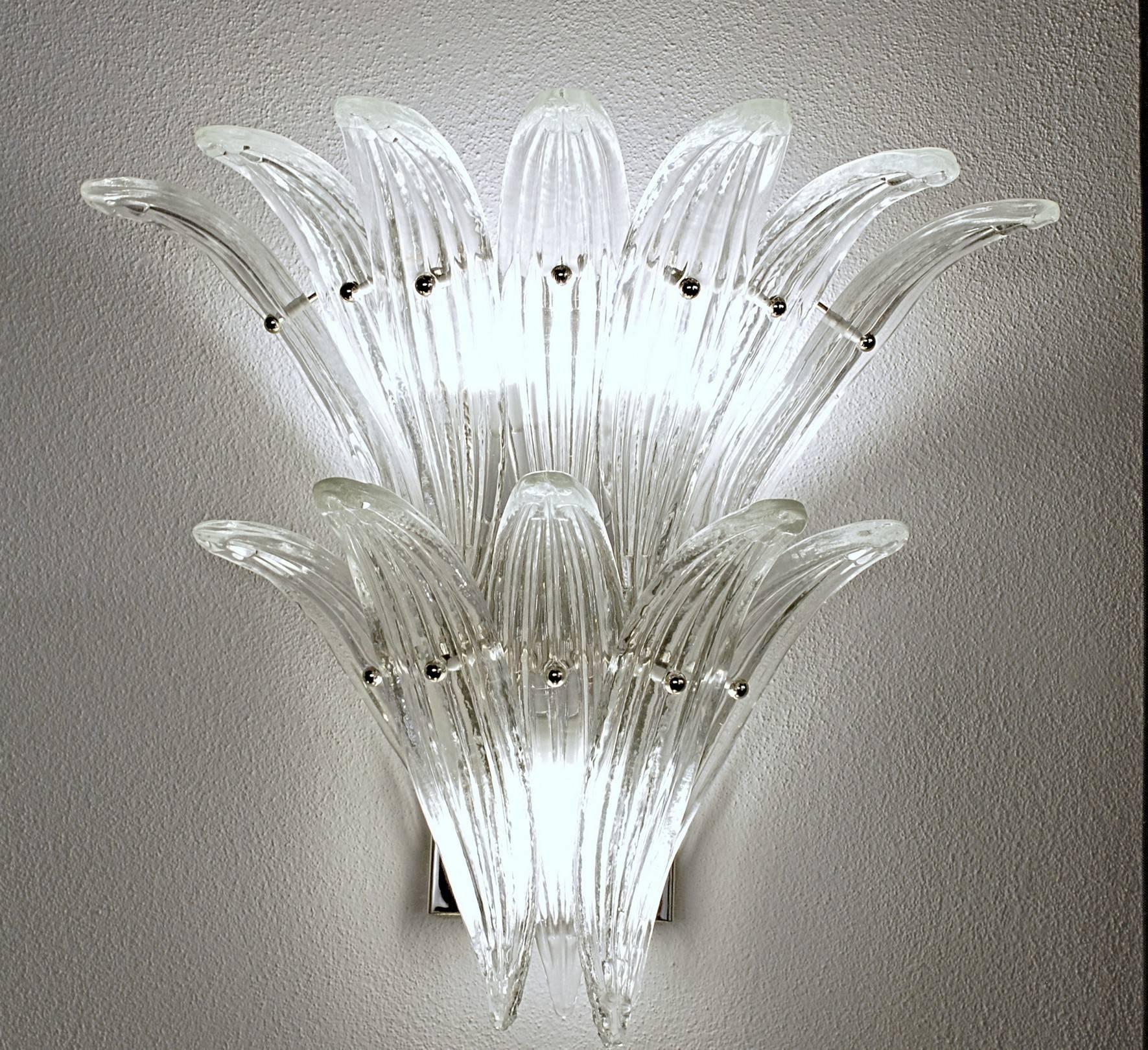 Four Palmette Sconces, 12 Leaves Each, Murano, Barovier Toso Style, circa 1990s In Good Condition In Tavarnelle val di Pesa, Florence