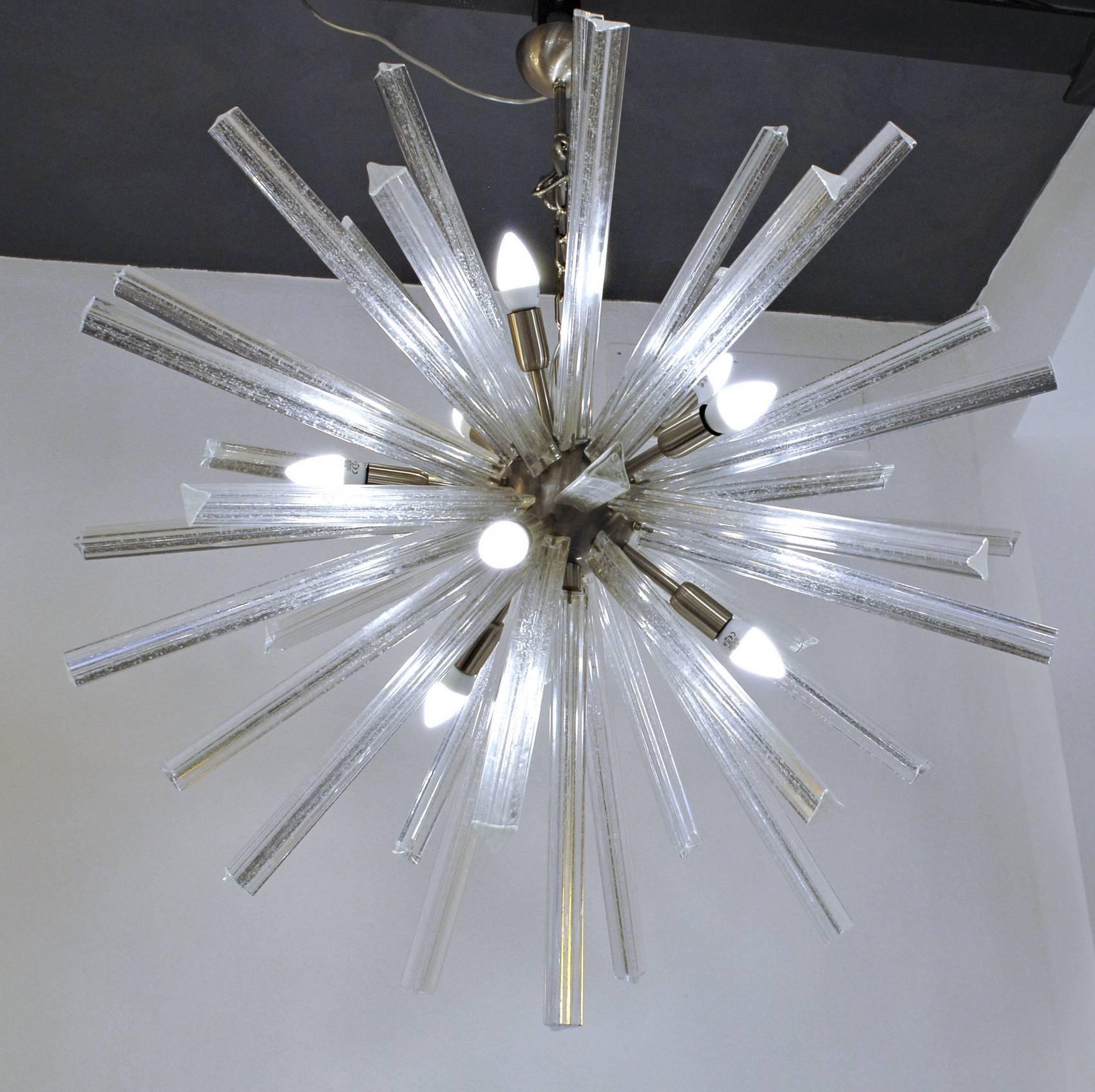 Murano Glass Midcentury ‘Sputnik’ Chandelier, Glass with Silver Triedri, Alberto Donà, 1990s