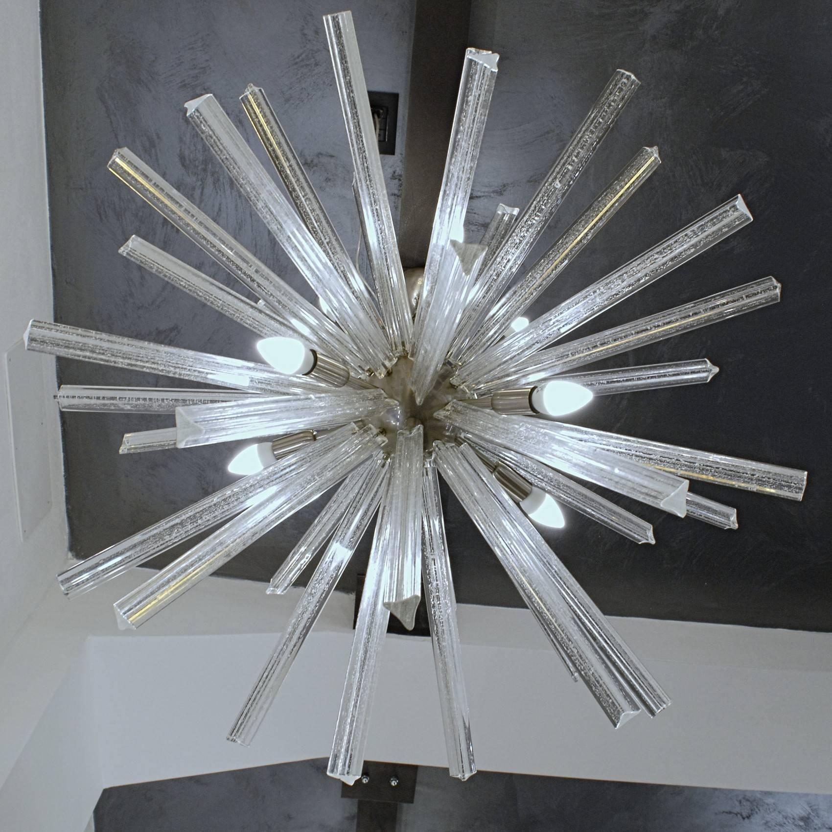 Mid-Century Modern Midcentury ‘Sputnik’ Chandelier, Glass with Silver Triedri, Alberto Donà, 1990s