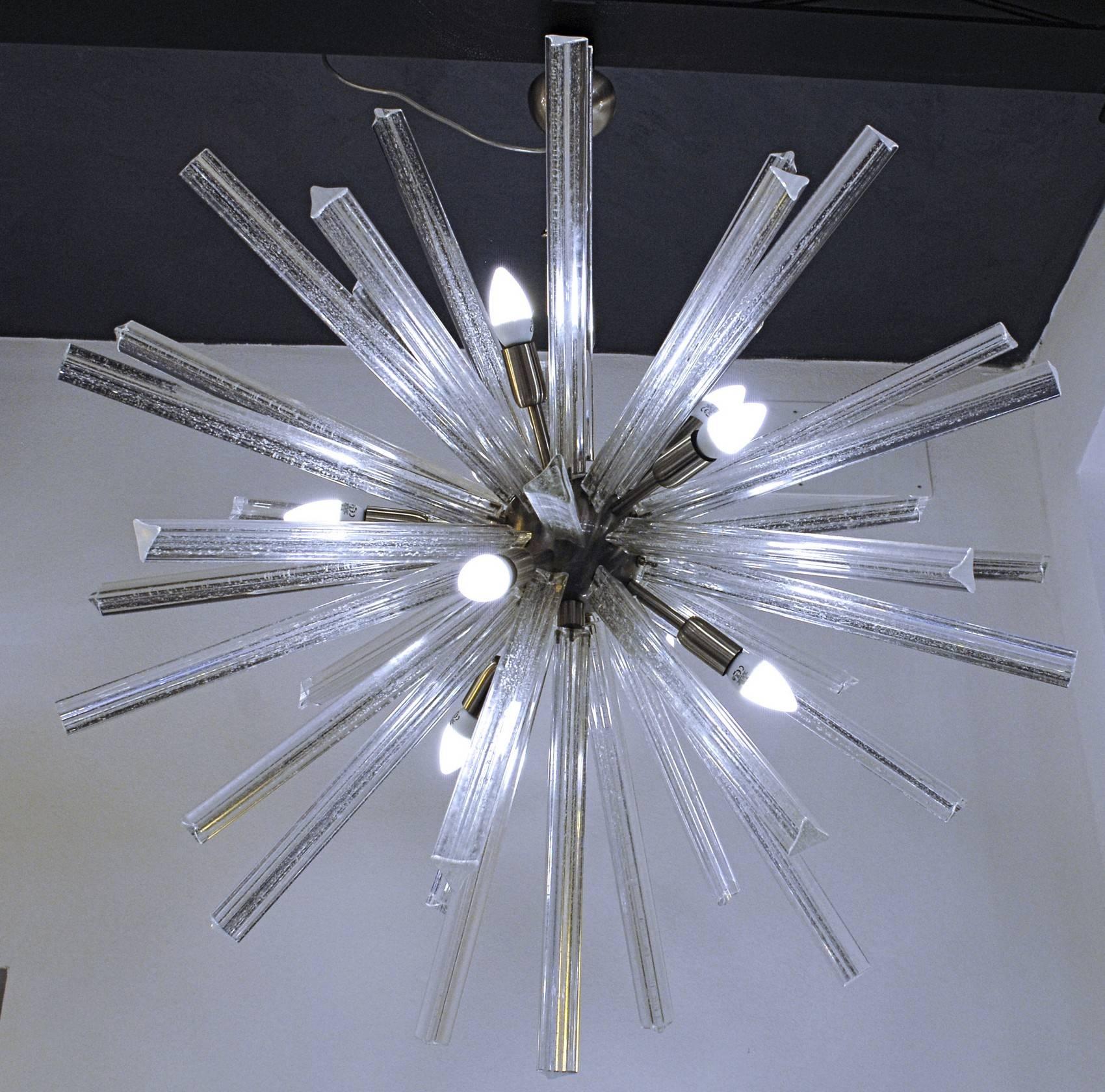 Italian Midcentury ‘Sputnik’ Chandelier, Glass with Silver Triedri, Alberto Donà, 1990s