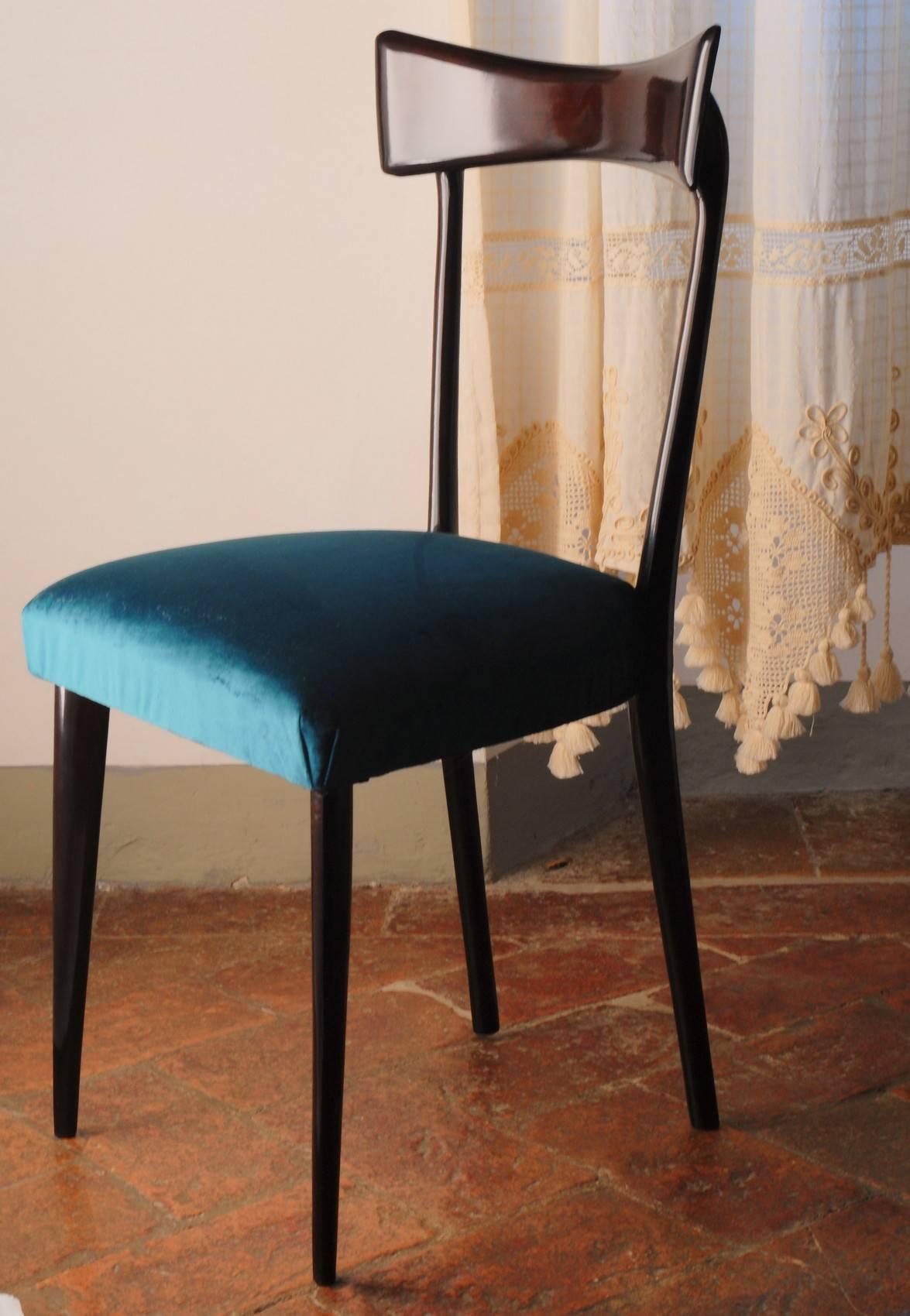 Ico Parisi Six Sculptural Dining Chairs, Fully Restored, Shiny Finish, Velvet 3