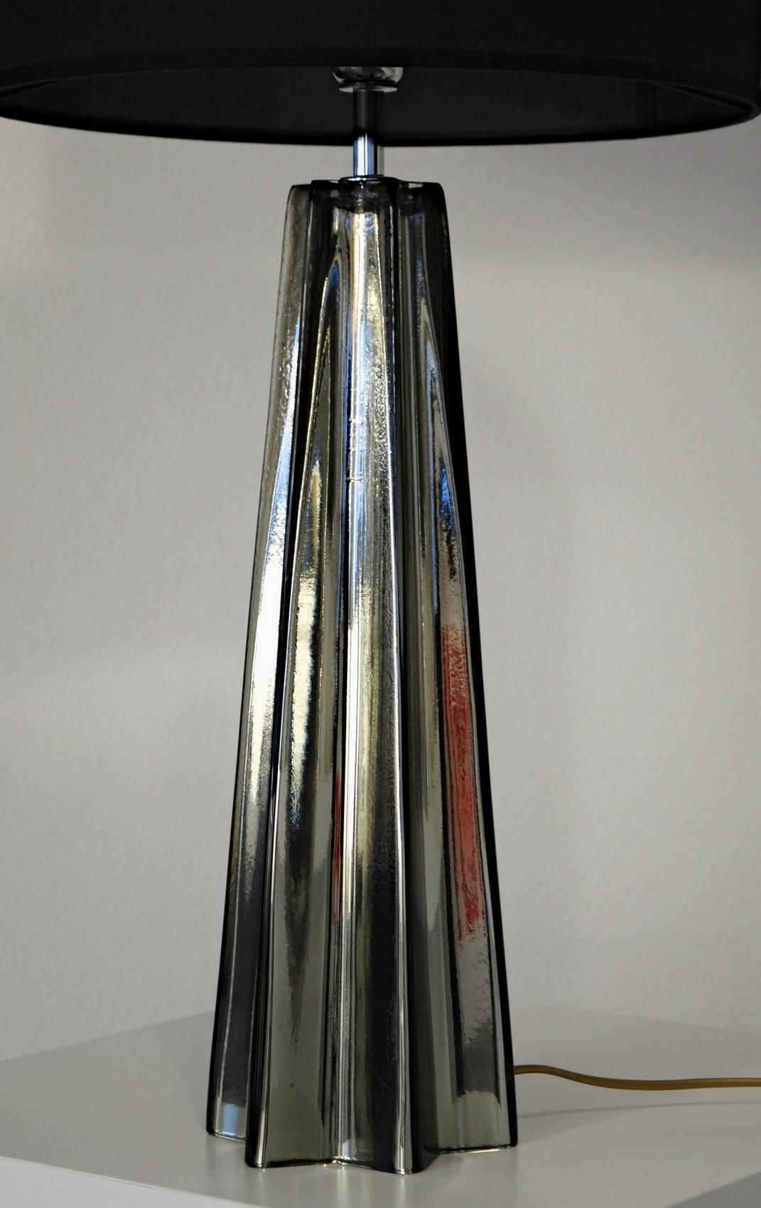 Mid-Century Modern Alberto Donà Pair of Cone Star-Shaped Table Lamps, Murano Mercury Glass