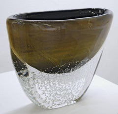 Romano Dona Large Incalmo Black Gold Vase, Murano Sommerso Bubbles Pulegoso