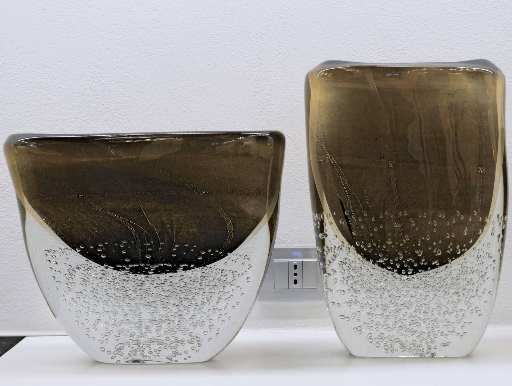 Romano Dona Large Incalmo Black Gold Vase, Murano Sommerso Bubbles Pulegoso 3