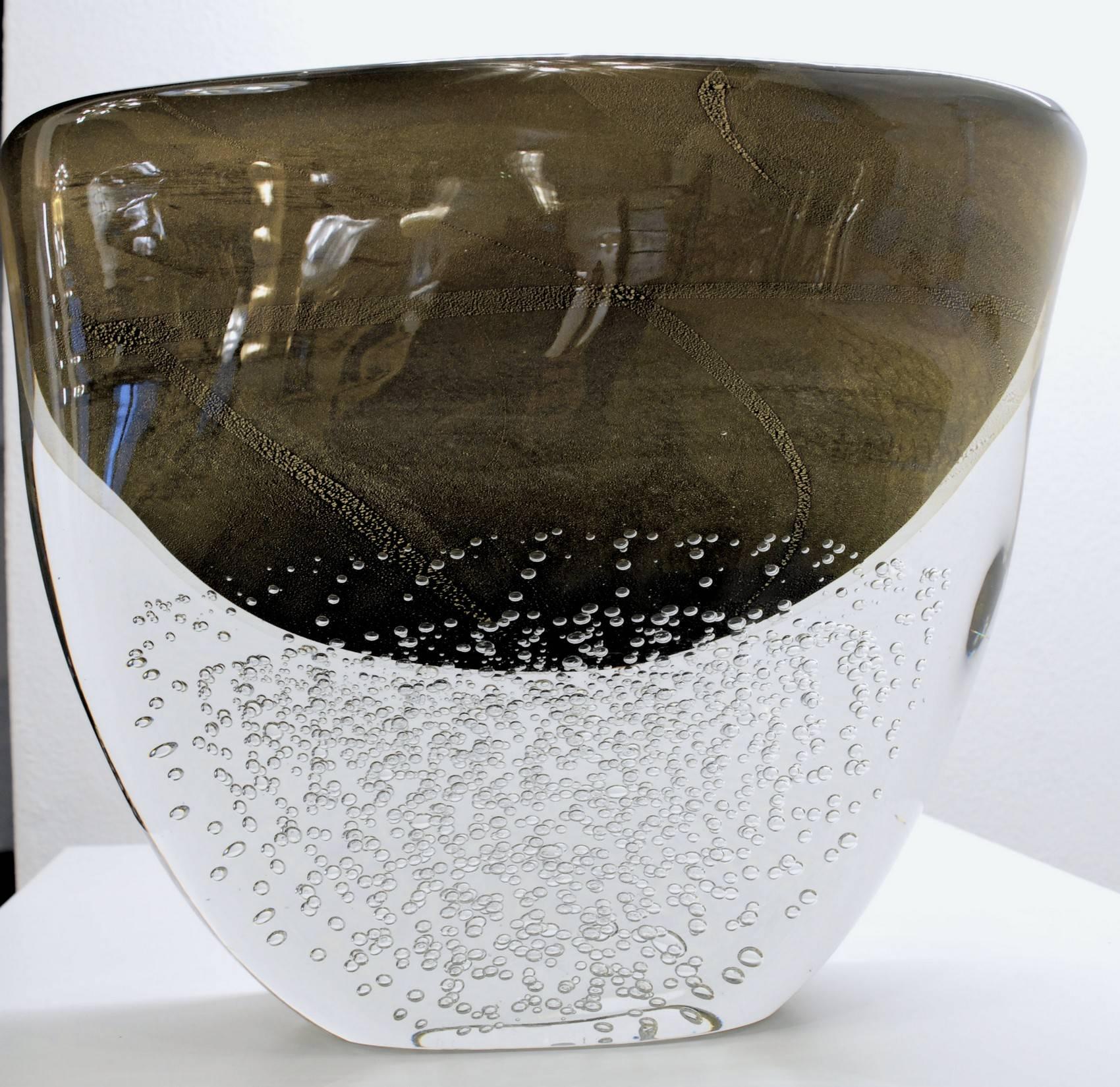 Romano Dona Large Incalmo Black Gold Vase, Murano Sommerso Bubbles Pulegoso 2