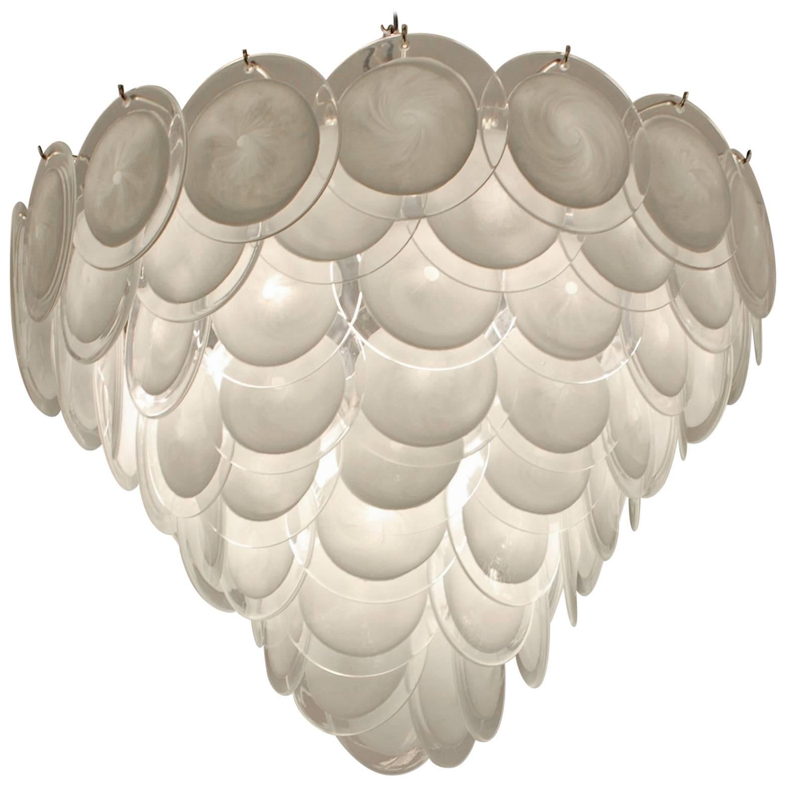 White Rullati Chandelier, Vistosi 1970 Attribution, Large and Oustanding
