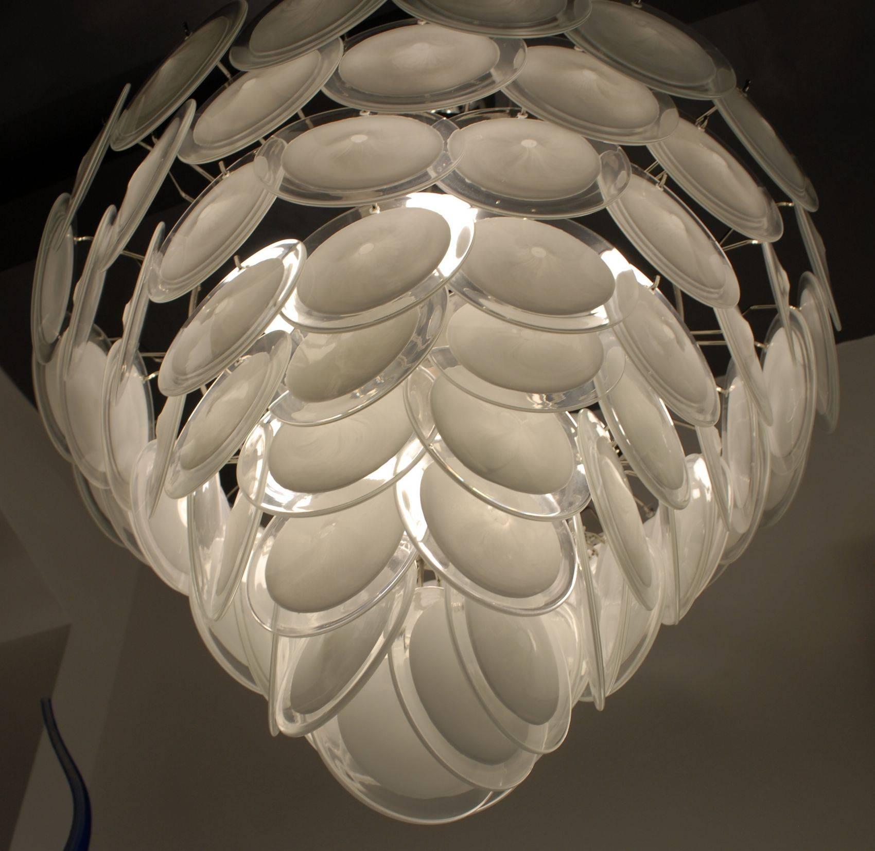 20th Century White Rullati Chandelier, Vistosi 1970 Attribution, Large and Oustanding