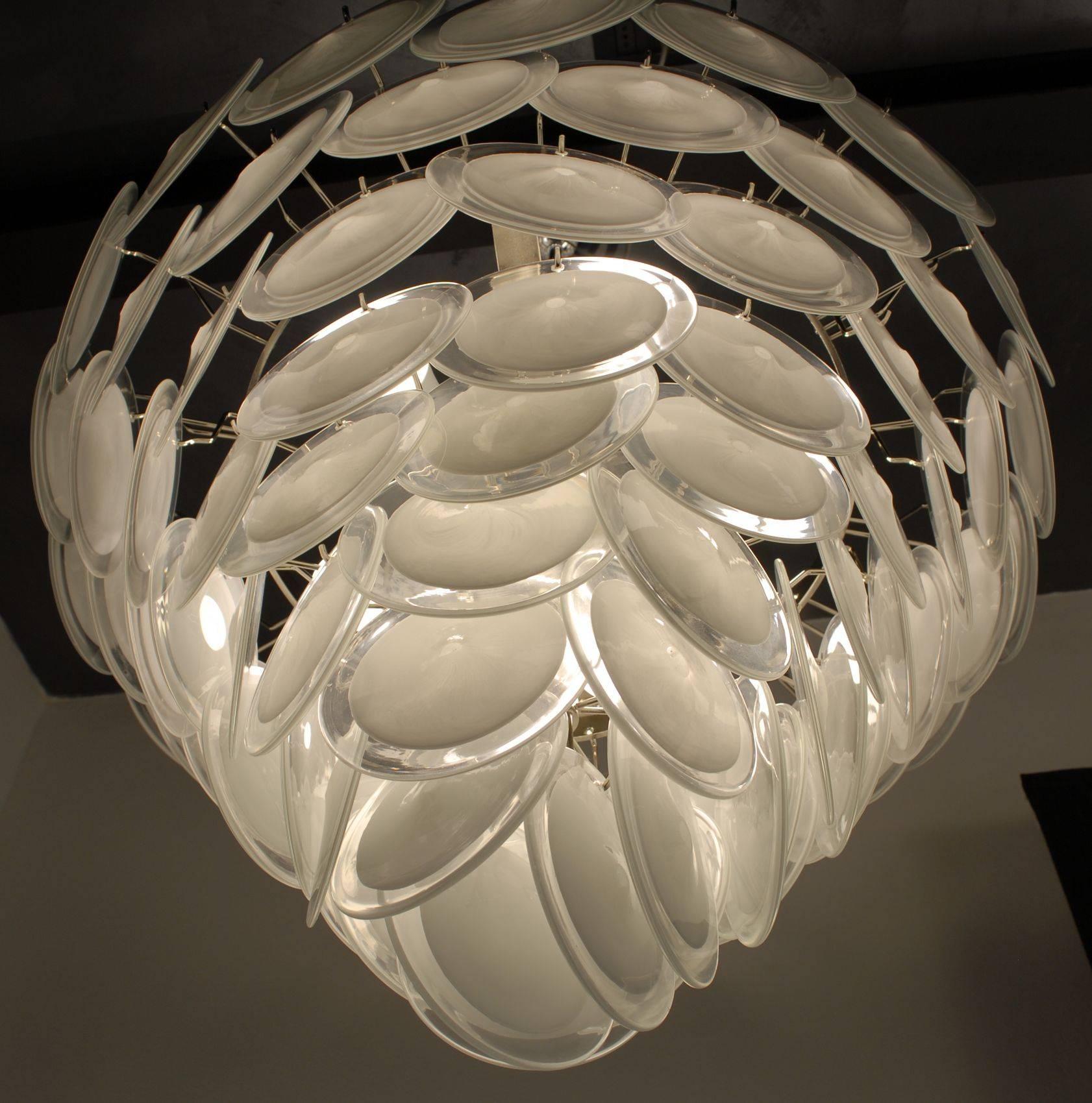 White Rullati Chandelier, Vistosi 1970 Attribution, Large and Oustanding 1