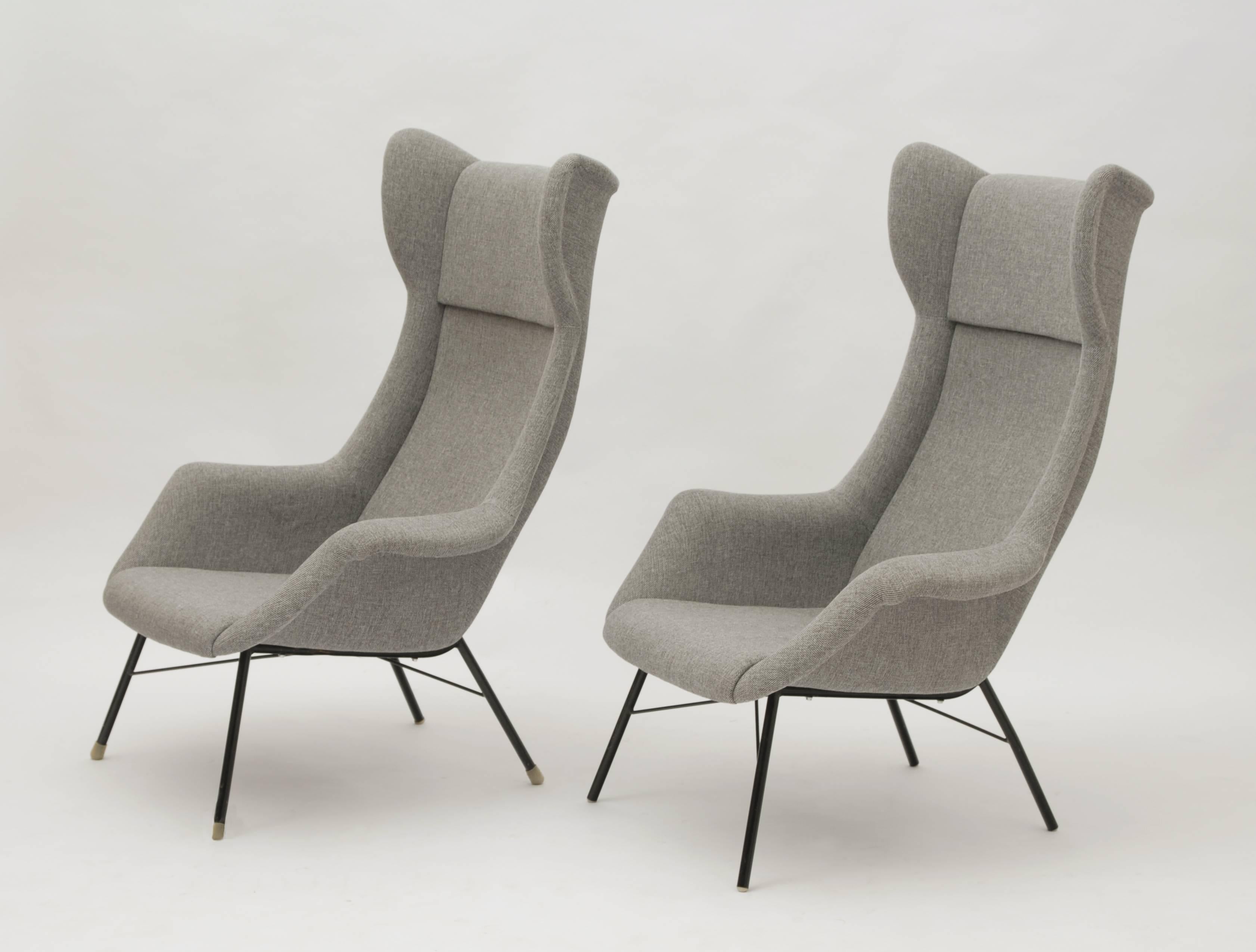 Mid-Century Modern Pair of Wingback Chairs by Miroslav Navratil, Czechoslovakia, 1960 For Sale