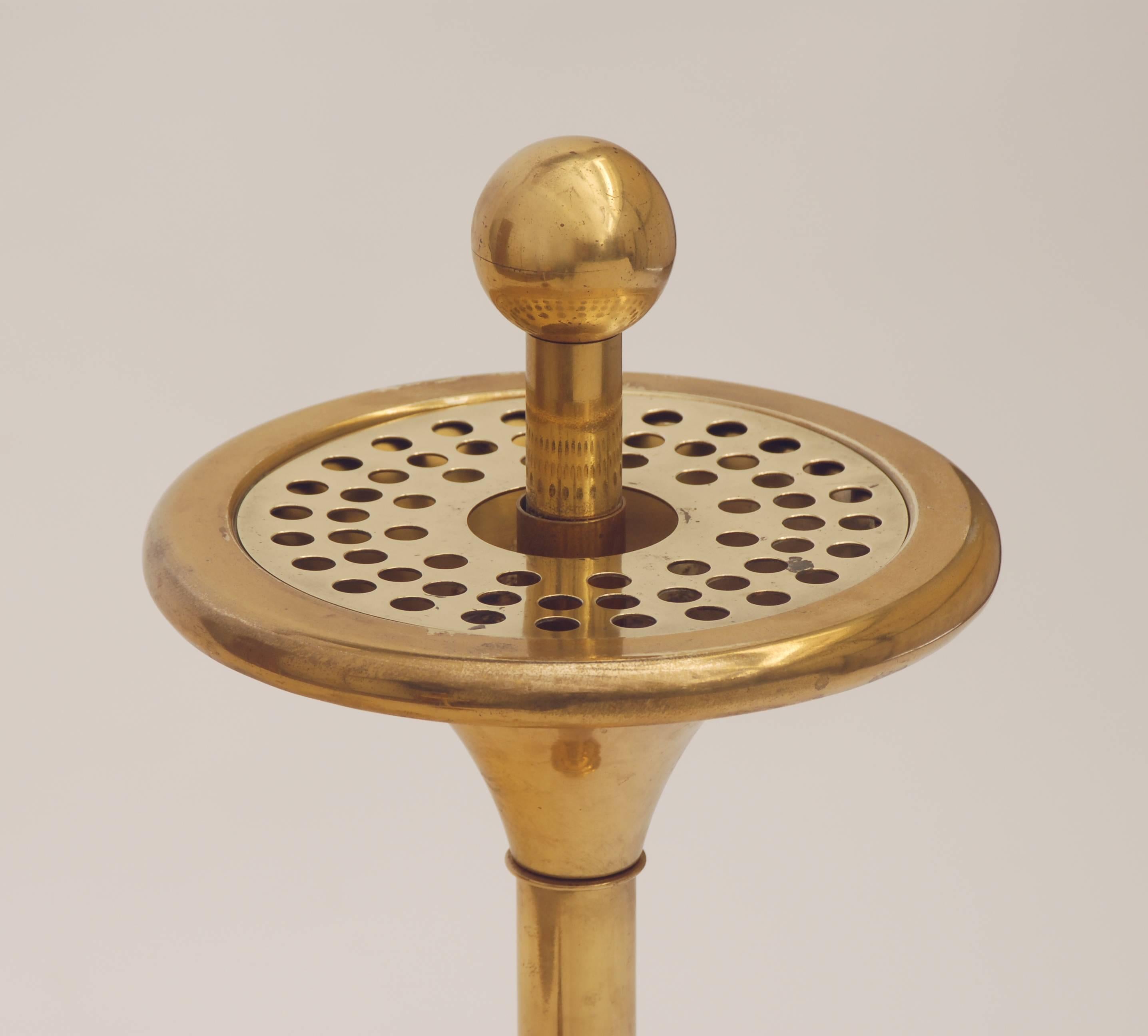 Floor ashtray stand, from brass, original condition. Made in Czechoslovakia, 1965.