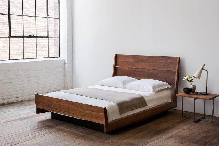 ab5 - queen size contemporary walnut floating platform bed for sale