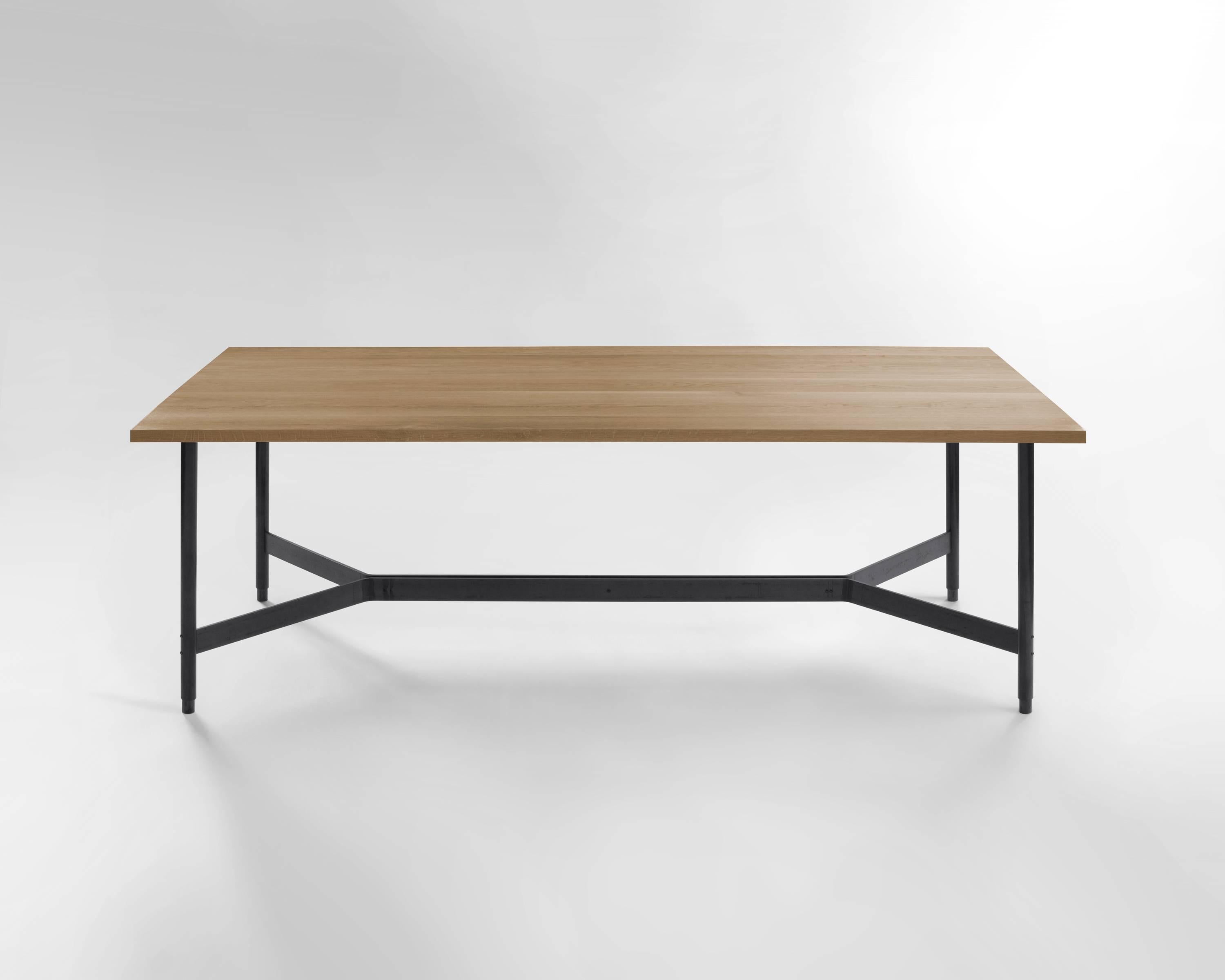The AT11 performs beautifully as a dining table, but the detailing would scale well to any size, allowing for applications such as conference tables for the office and coffee tables for the home. The materials are handcrafted from solid materials