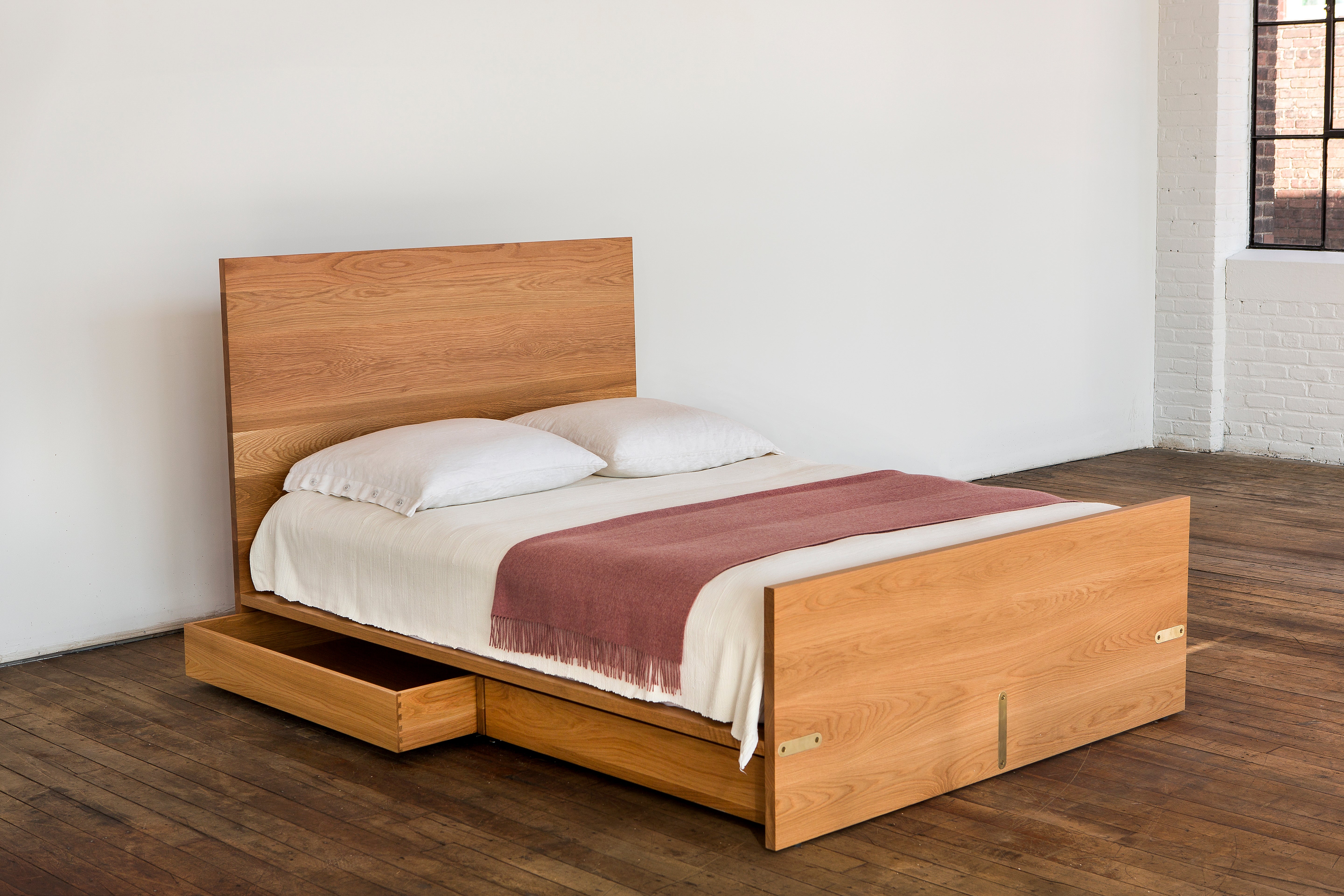 Ab6, Queen Size Contemporary White Oak Platform Bed With Two Storage Ab6, Queen Size Contemporary White Oak Platform Bed With Two Storage