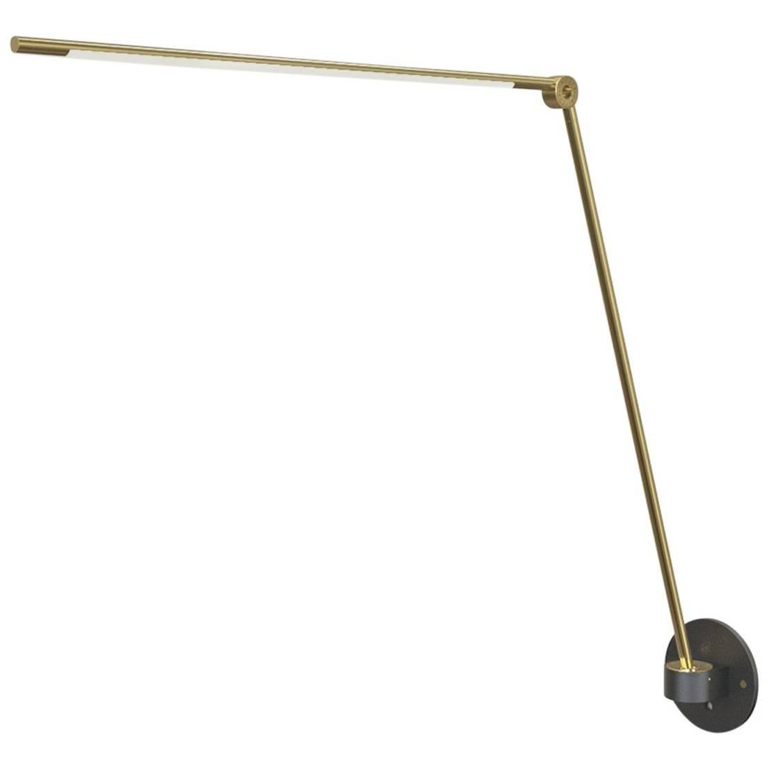 Thin Modern Dimmable LED Adjustable Tall Wall-Mounted Lamp in Satin Brass For Sale
