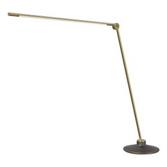 Thin Contemporary Dimmable LED Adjustable Tall Desk Lamp in Satin Brass