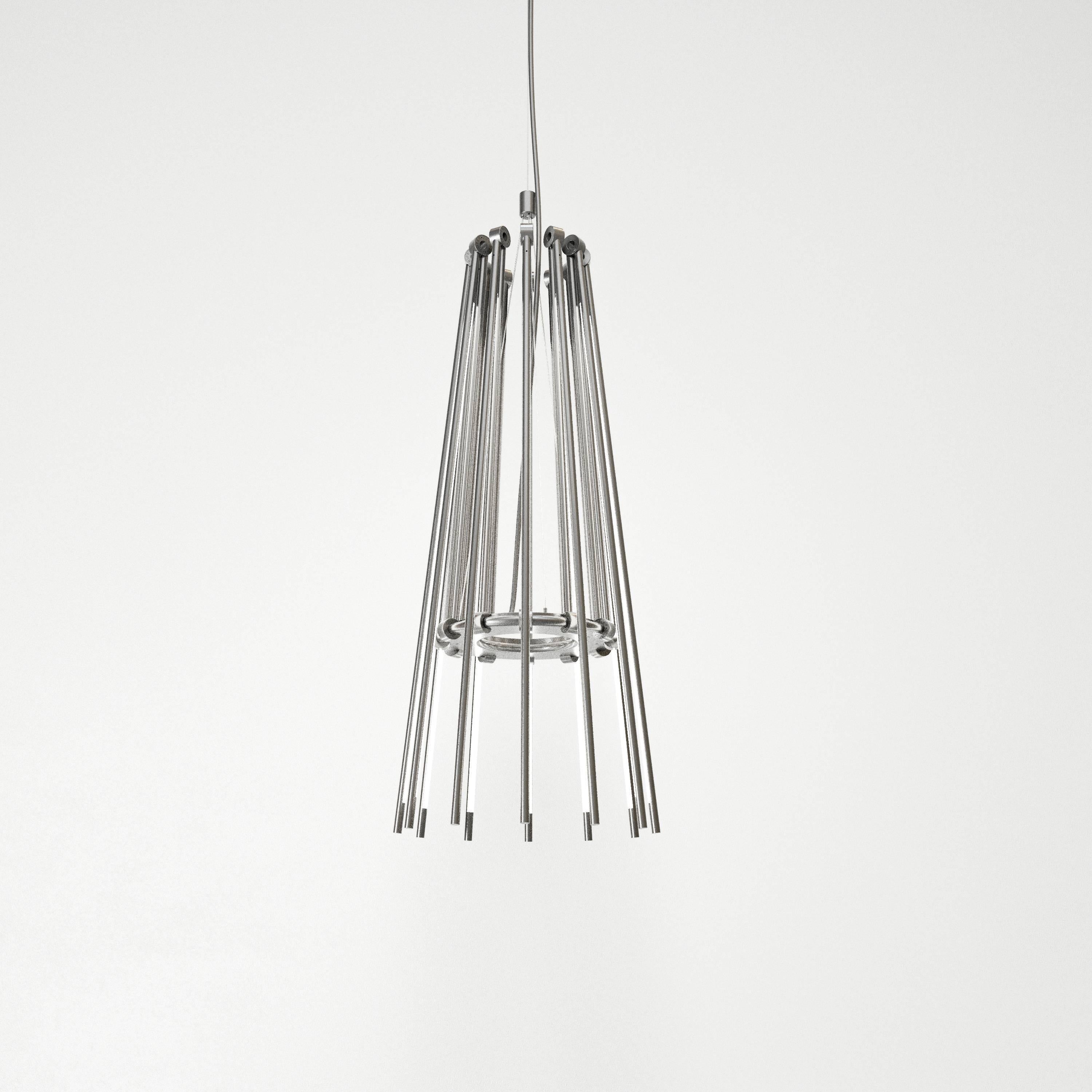 Modern Solid Brass Contemporary Small Chandelier with Thin Adjustable LED Arms  For Sale