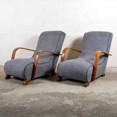 Two Comfortable Linen Lounge Chairs