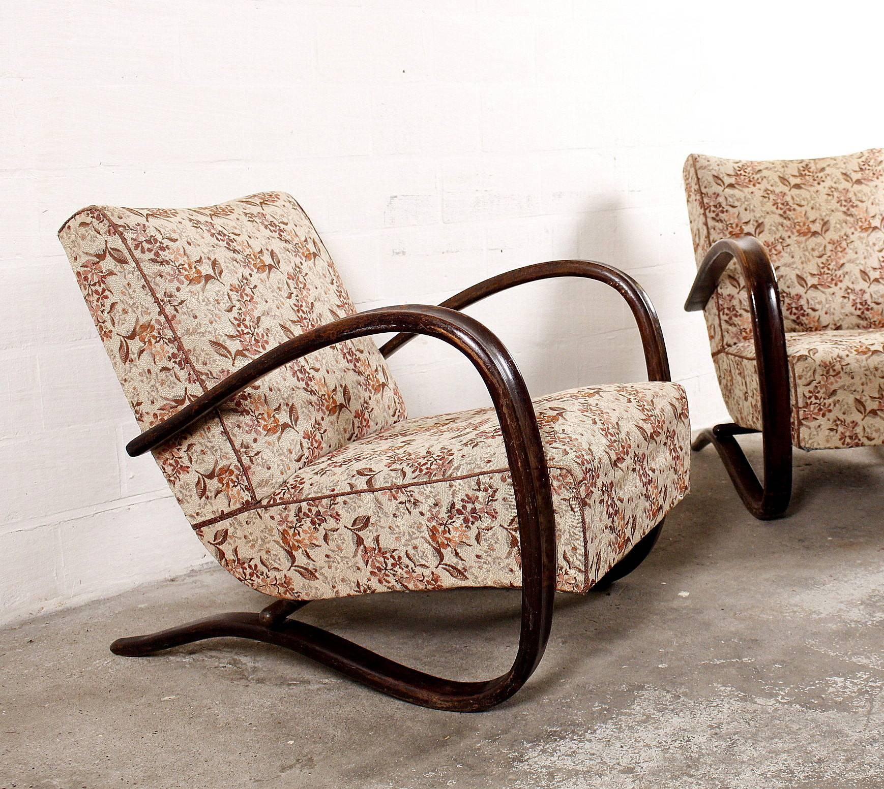 Fabric Set of Lounge Chairs by Jindrich Halabala