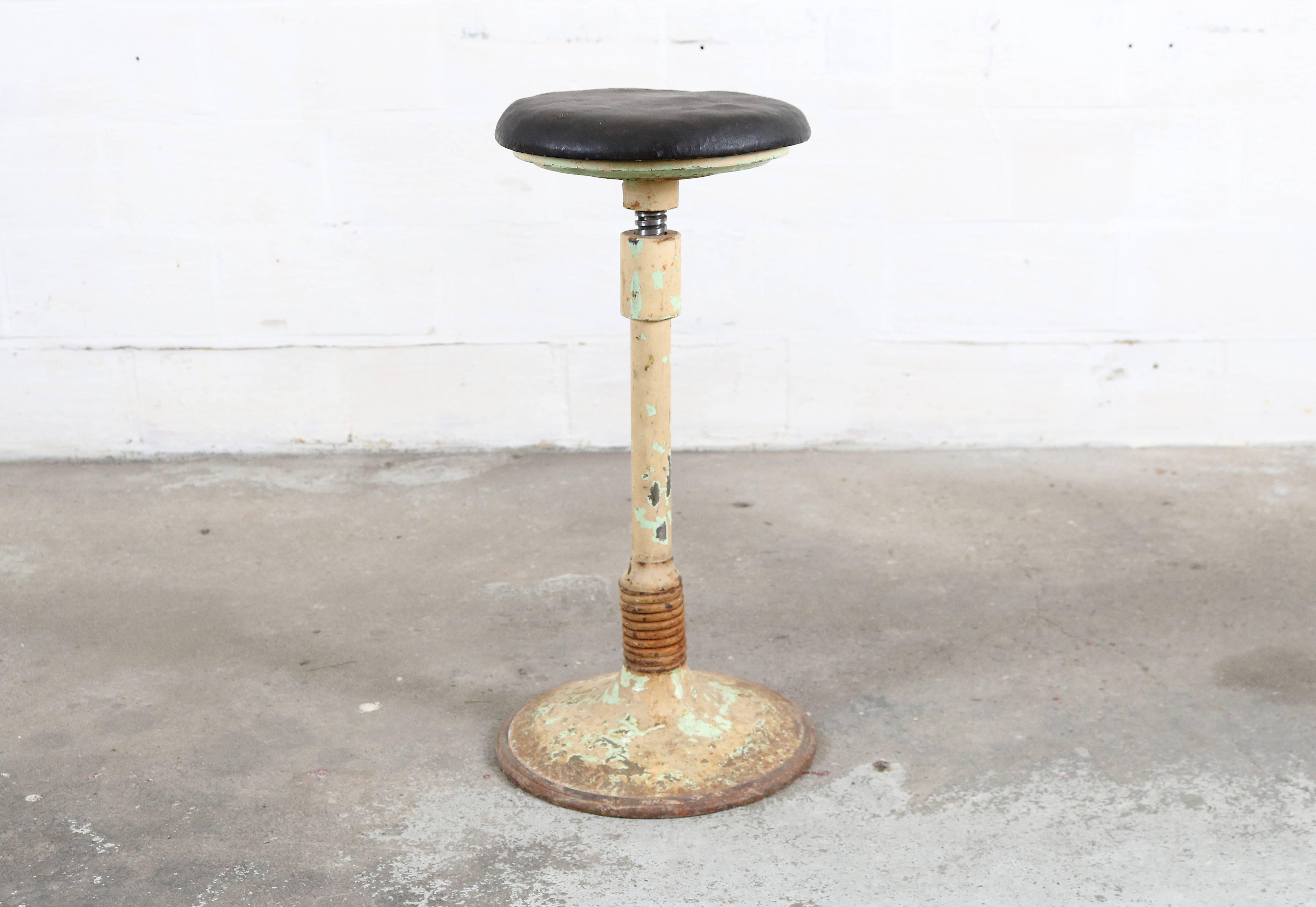 Industrial stool with spring.
Has a beautiful patina.