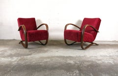 Red Pair of Halabala Lounge Chairs