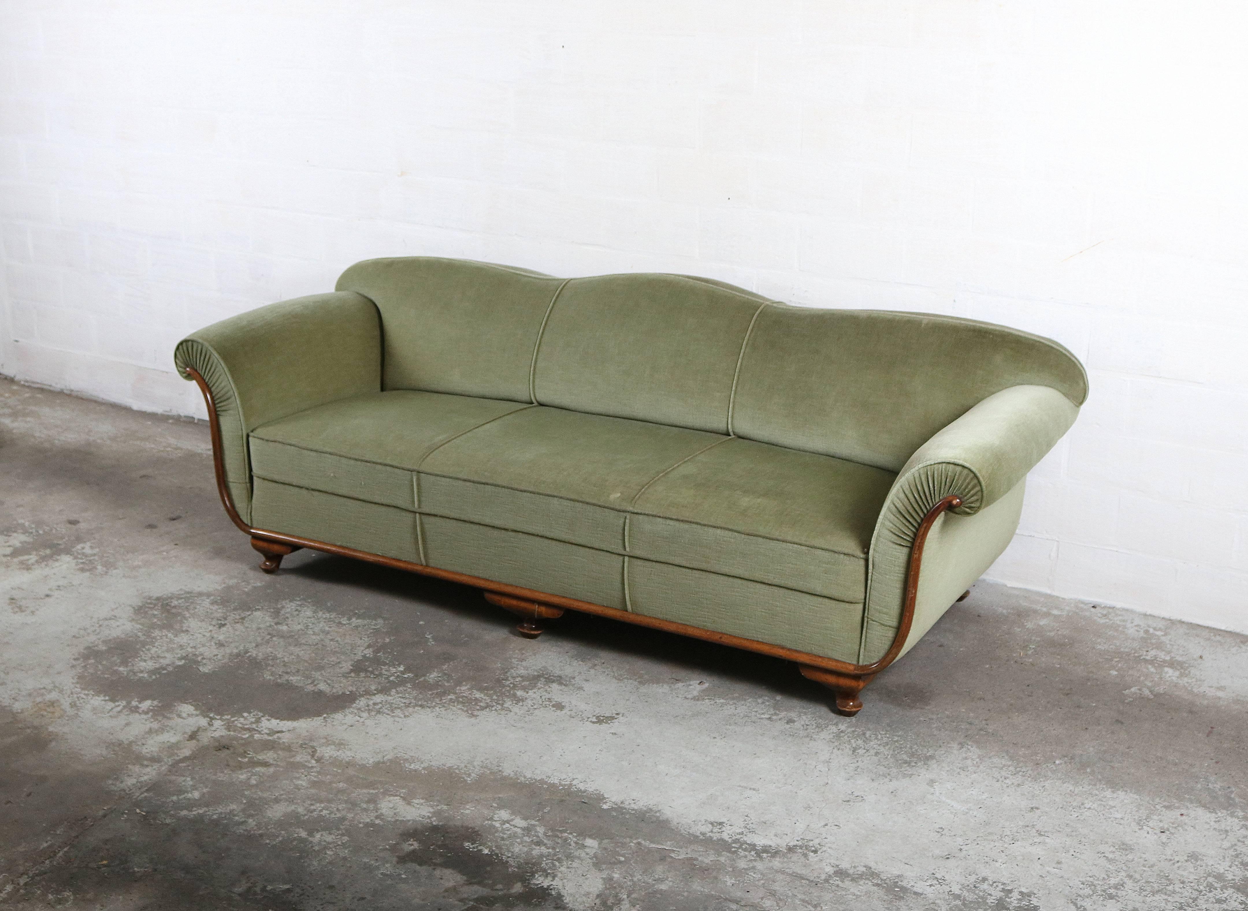 French Art Deco Velvet Sofa