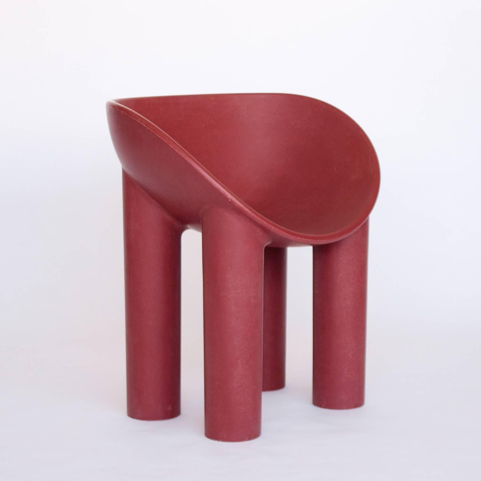 Faye Toogood

One piece currently available. Other colors are available by special order with a production time of 7-8 weeks.

This scoop-seated chair with four plump legs is cast as a single piece of fiberglass. The translucent hue evokes