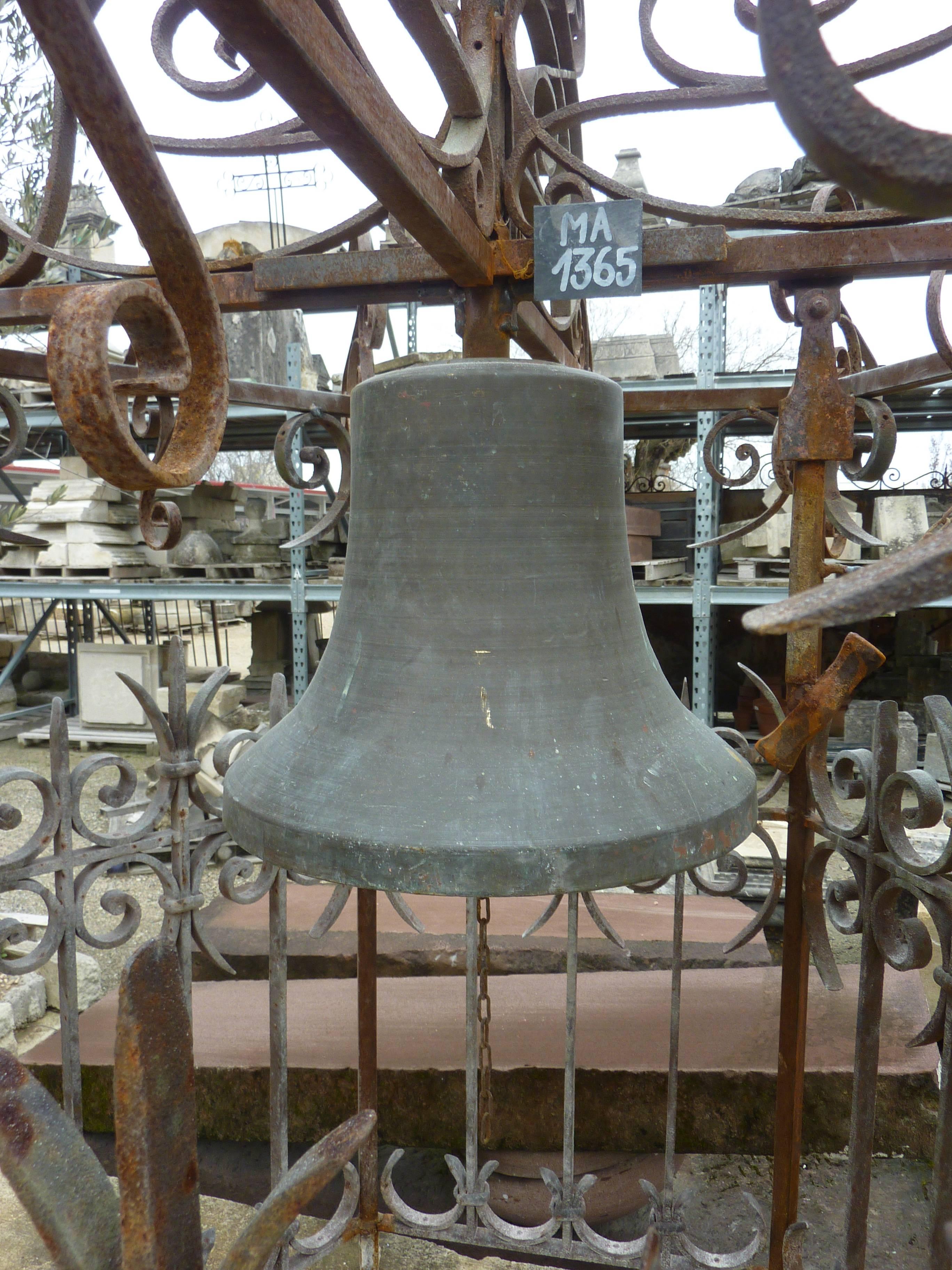 19th Century Antique Cast Bronze Bell and Its Wrought-Iron Campanile Structure, Provence For Sale