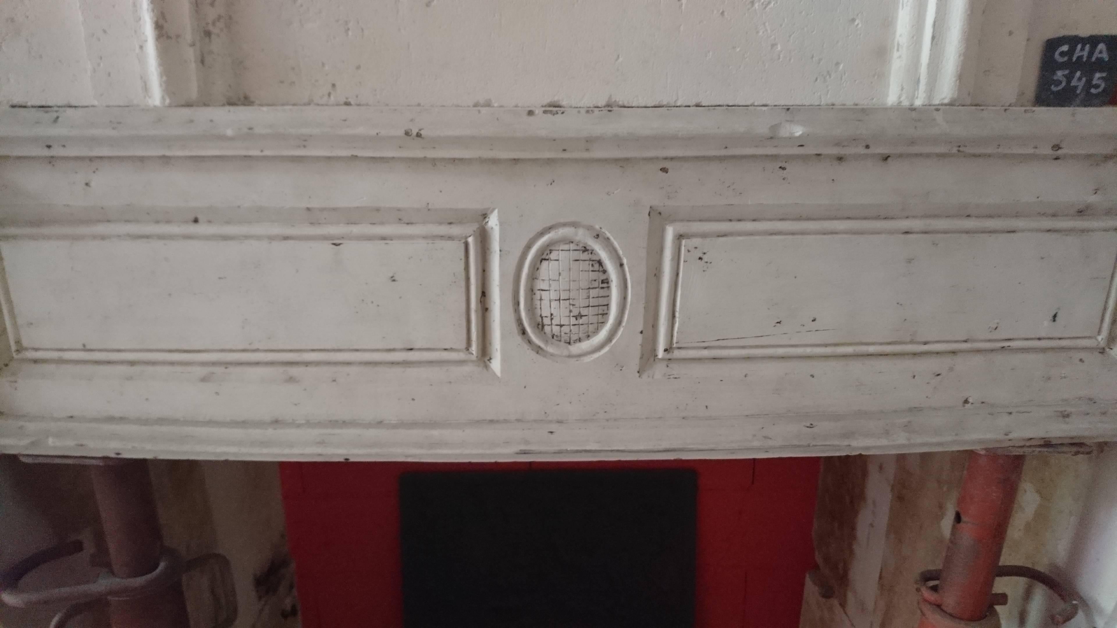 Limestone 18th Century Louis XVI Stone Fireplace with Trumeau and Geometric Design, France For Sale