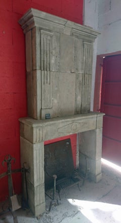 18th Century Louis XVI Fireplace with Trumeau Hand-Carved in Limestone, France