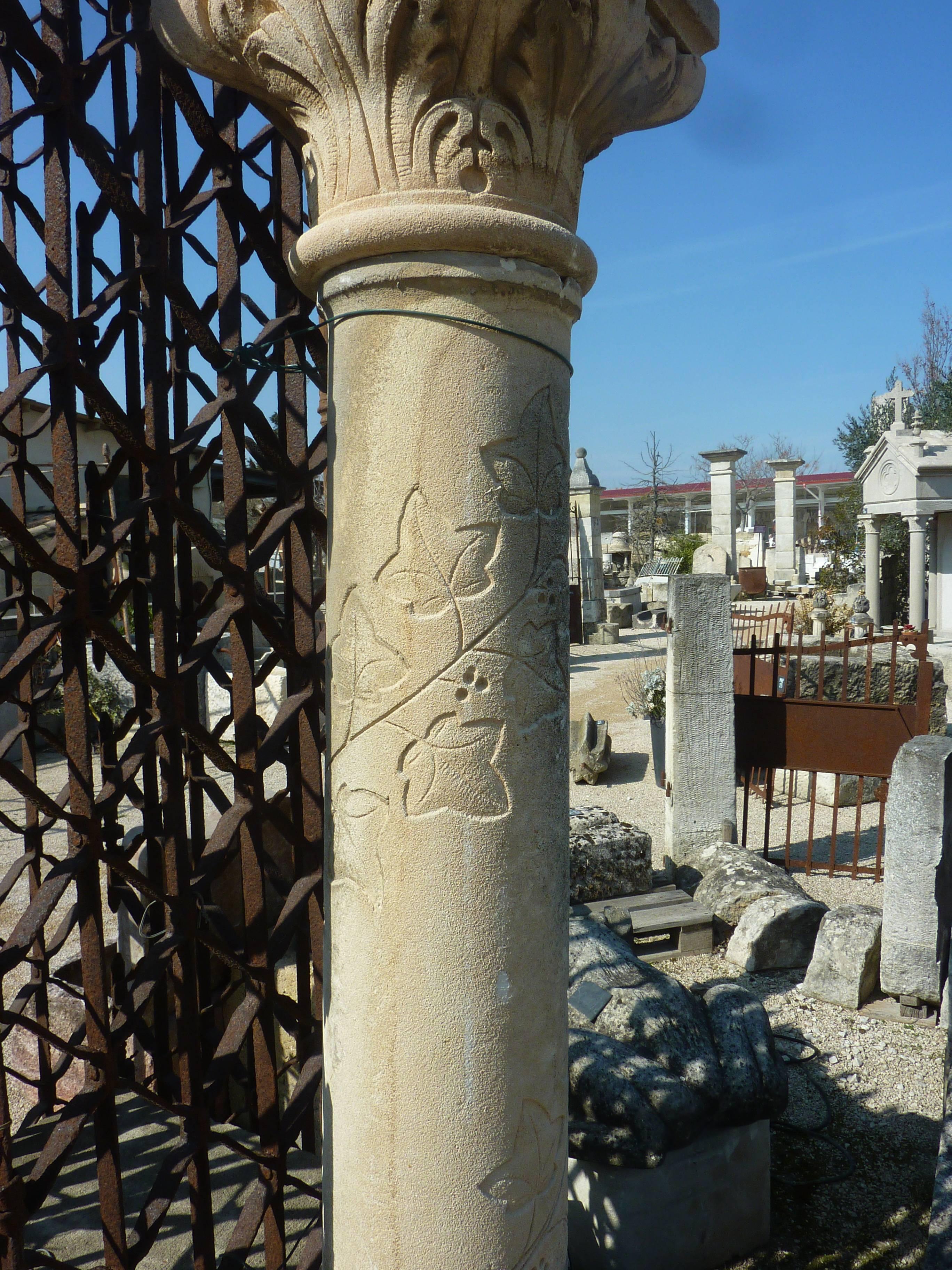 French Rare Pair of Finely Hand-Sculpted Stone Columns, France