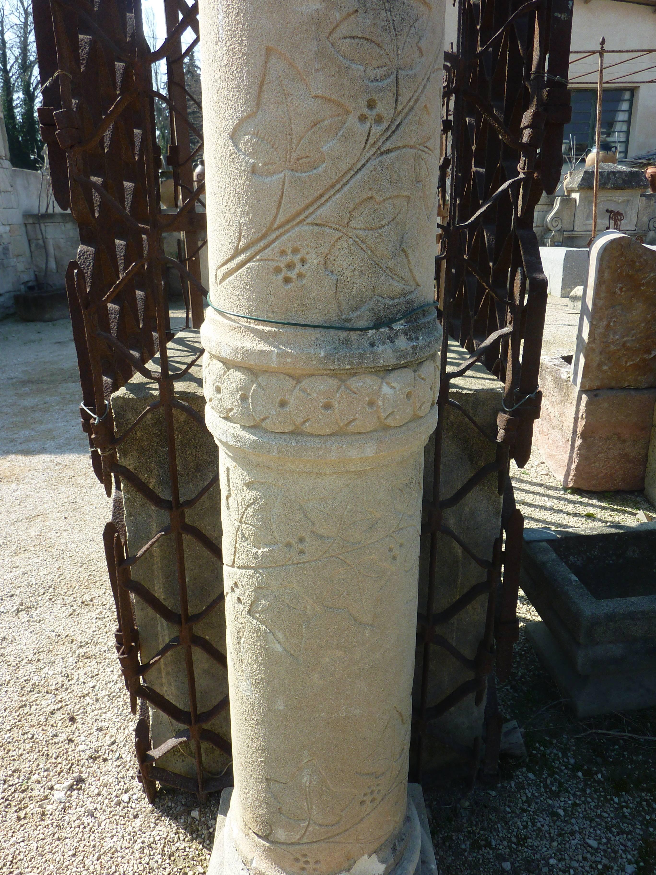 Hand-Carved Rare Pair of Finely Hand-Sculpted Stone Columns, France