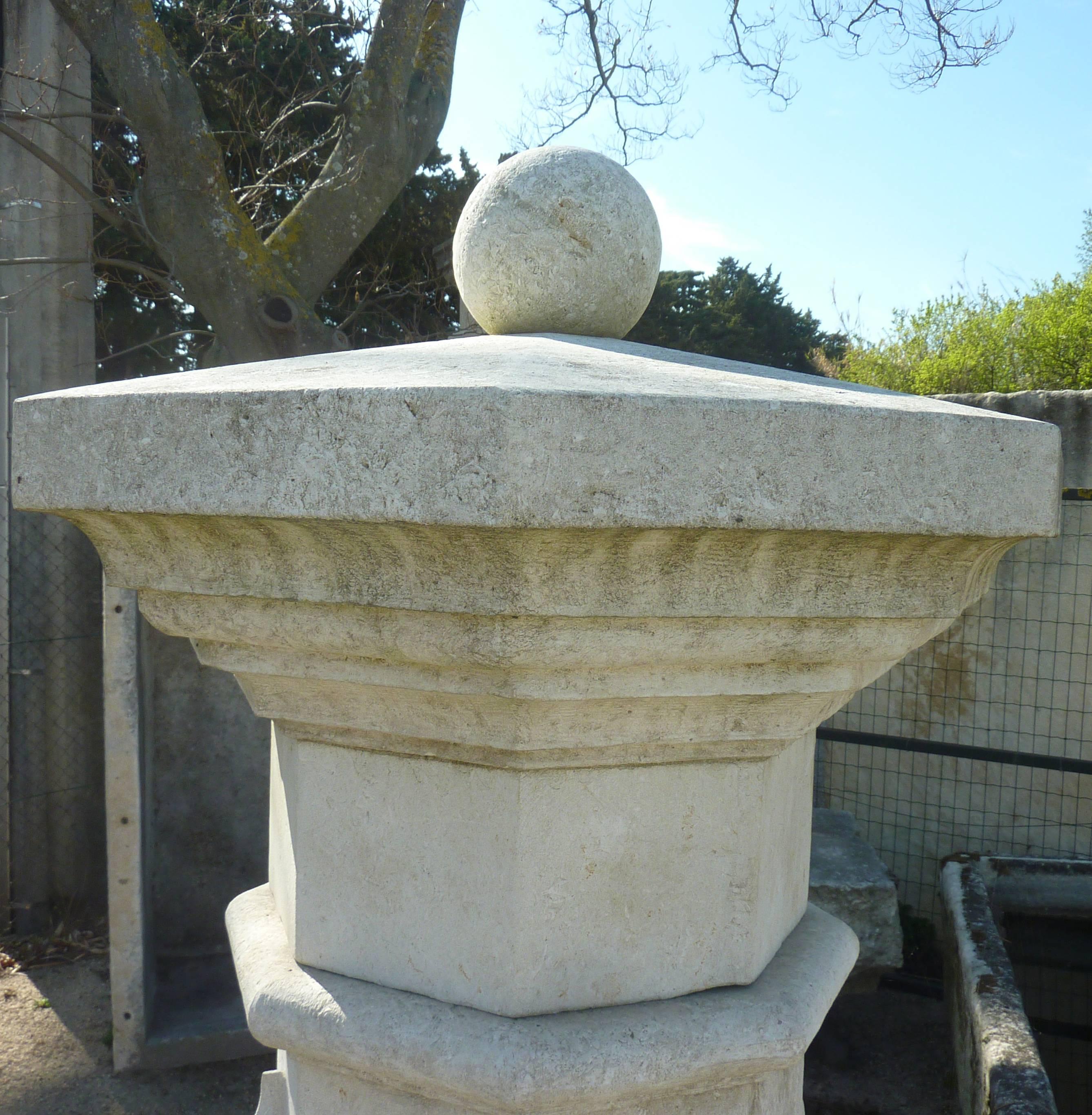 Provence Central Octagonal Fountain Hand Carved in French Natural Limestone For Sale 1