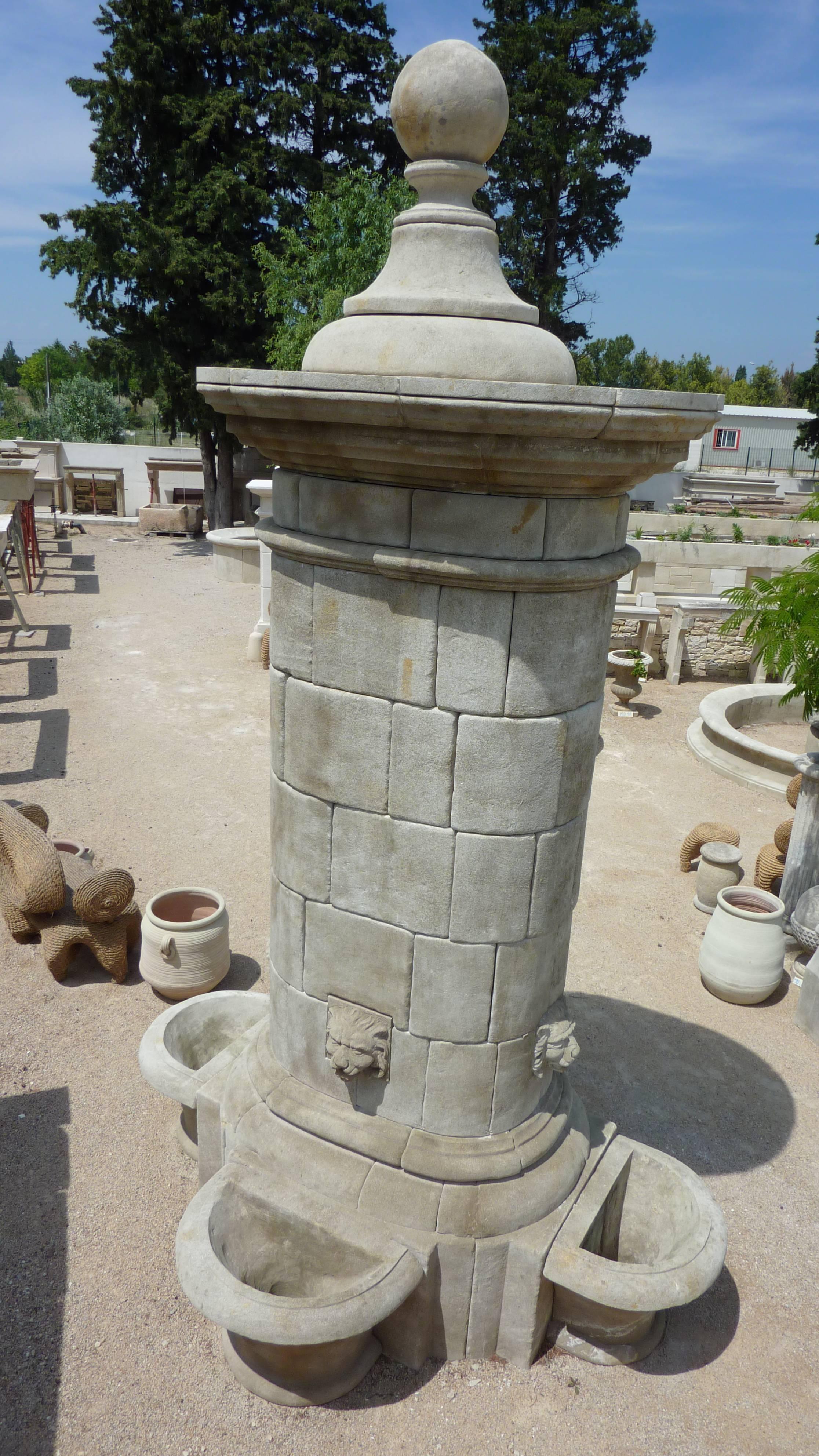 This central fountain, a unique piece showing nice natural patina, is in Estaillades stone, a natural white limestone from Provence quarried in Oppède, near the Mont Ventoux (South of France).

Of a large size, in fact it measures 5 meters high by