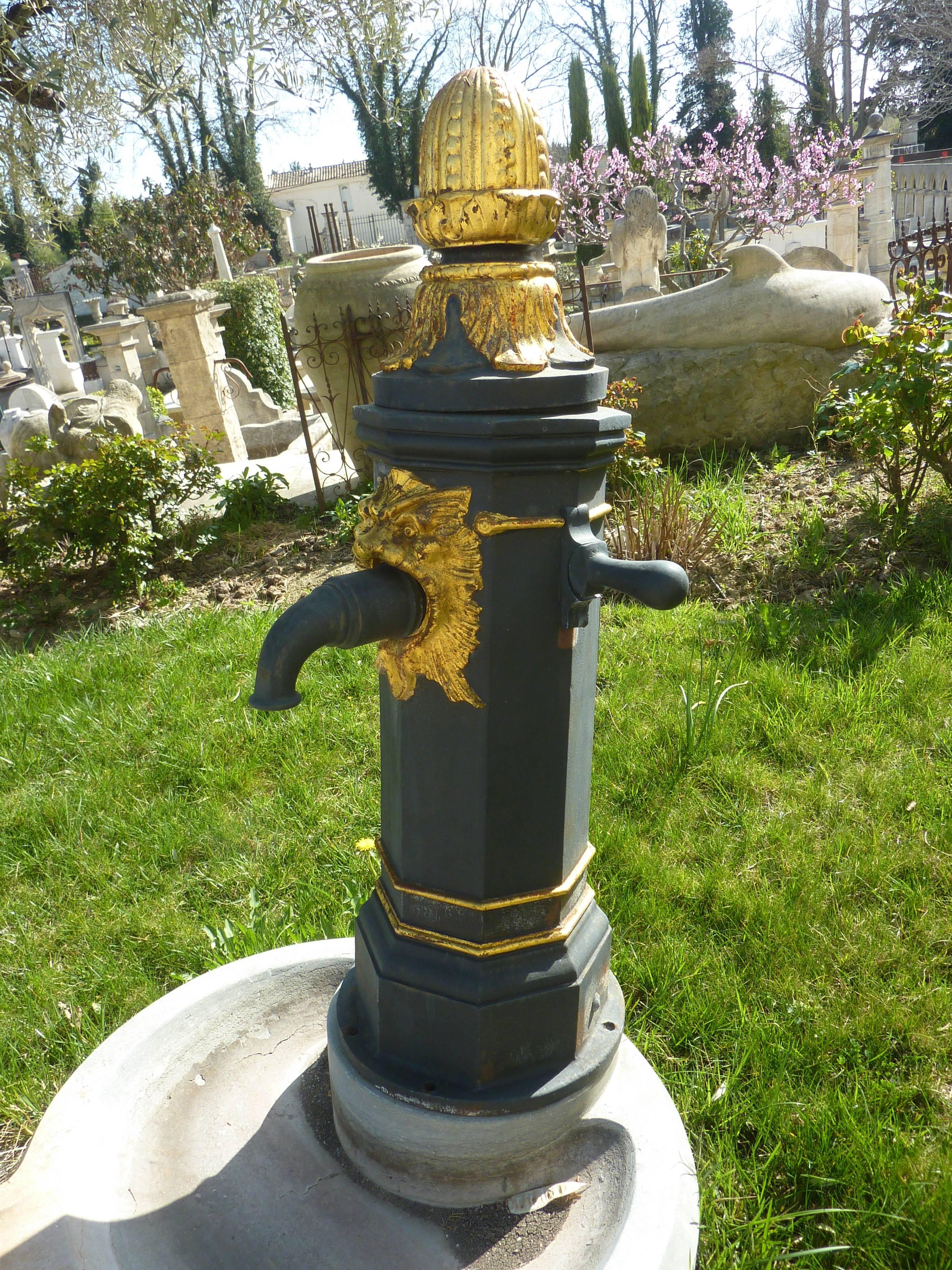 Modern 21st Century Central Fountain with Spiraling Basin in Stone and Iron Water Pump For Sale