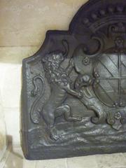 Rare 17th Century Antique Iron Fireback for Fireplace, Coat of Arms and Lions