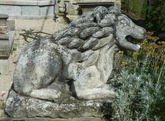 Pair of Antique Hand-Sculpted Lions in French Limestone with Beautiful Patina
