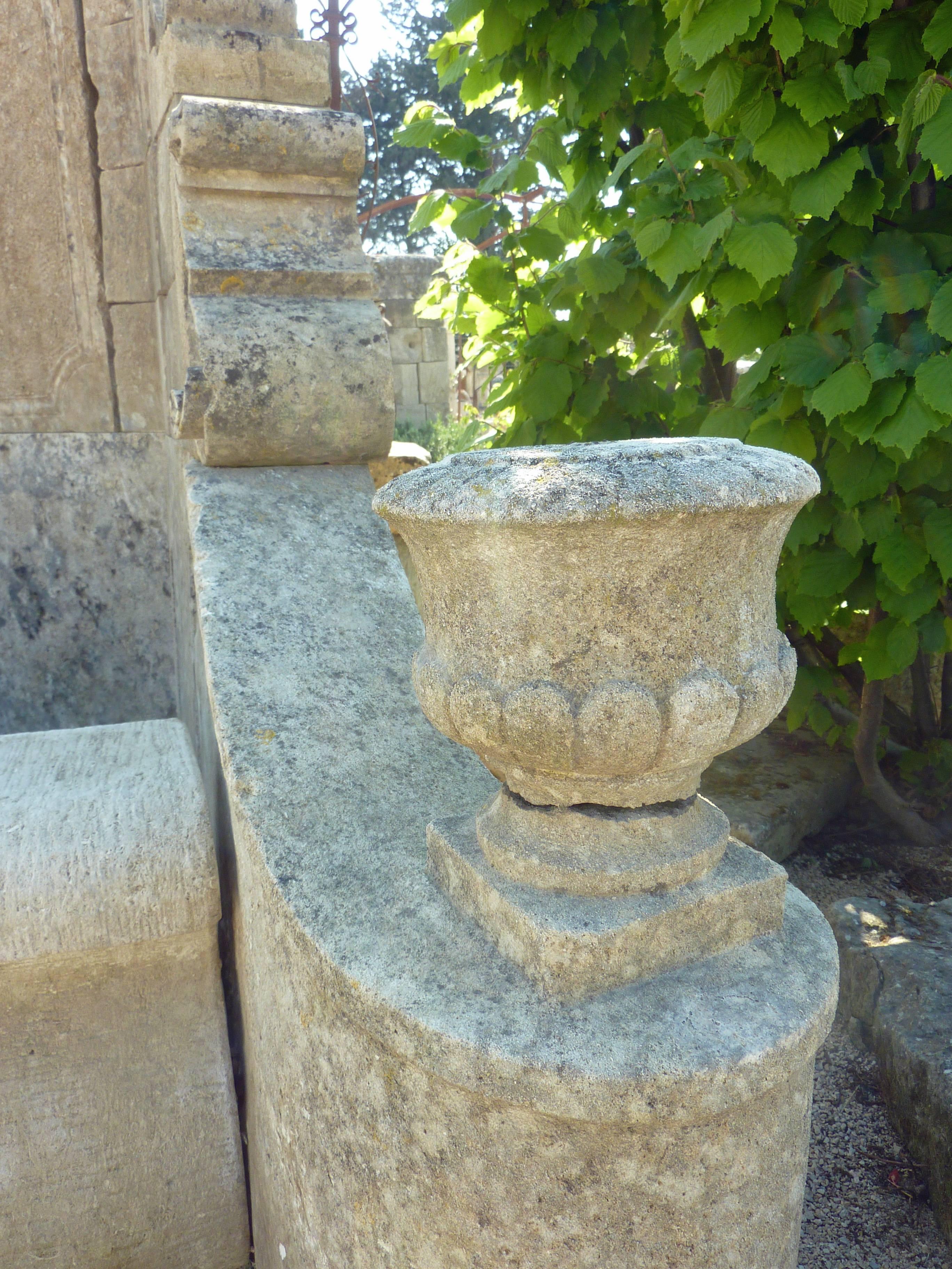 Unique Wall-Fountain Carved in French Limestone with Curved Basin and Sculptures 3
