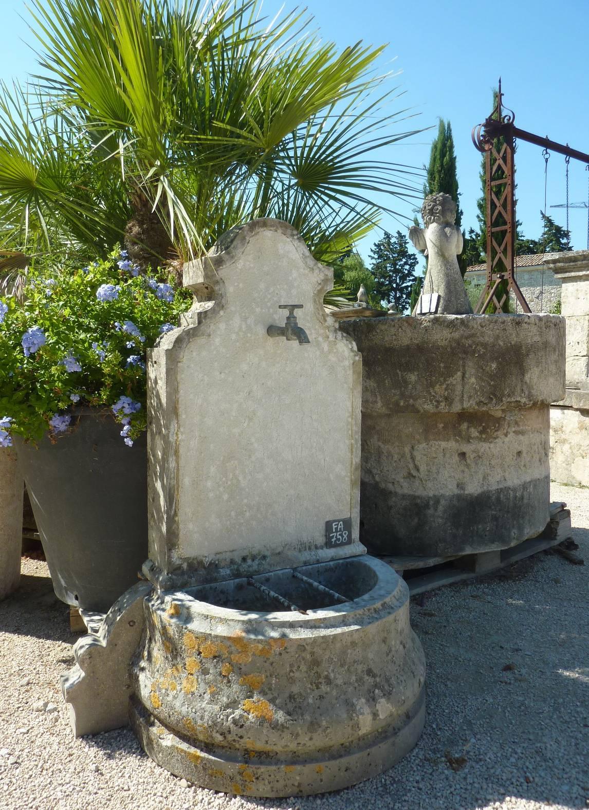 French Wonderful Antique Small Garden Stone Fountain with Ancient Faucet and Metal Bars