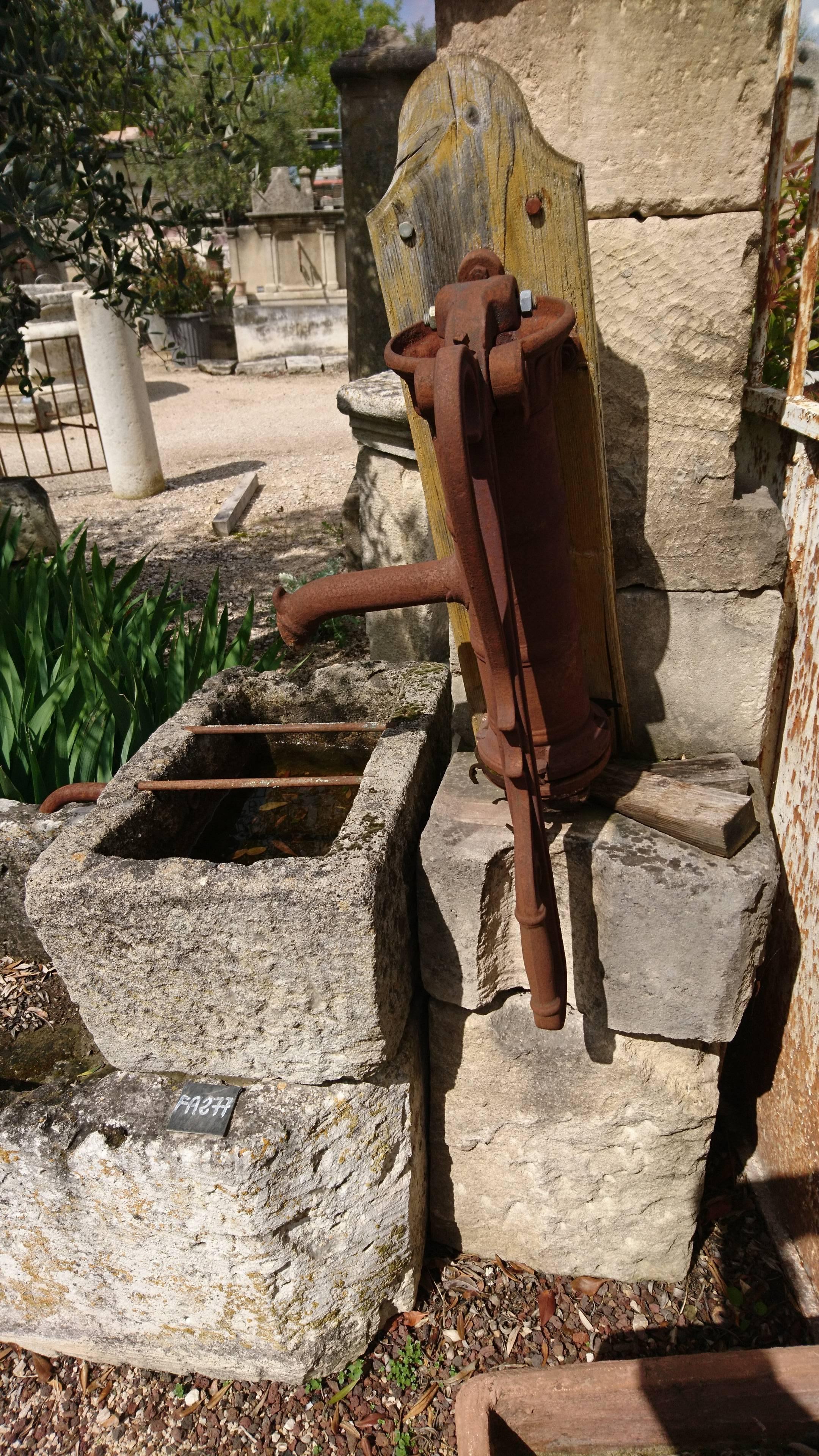 Antique Stone Fountain with Two Monolithic Basins, Column and Manual Water Pump For Sale 1