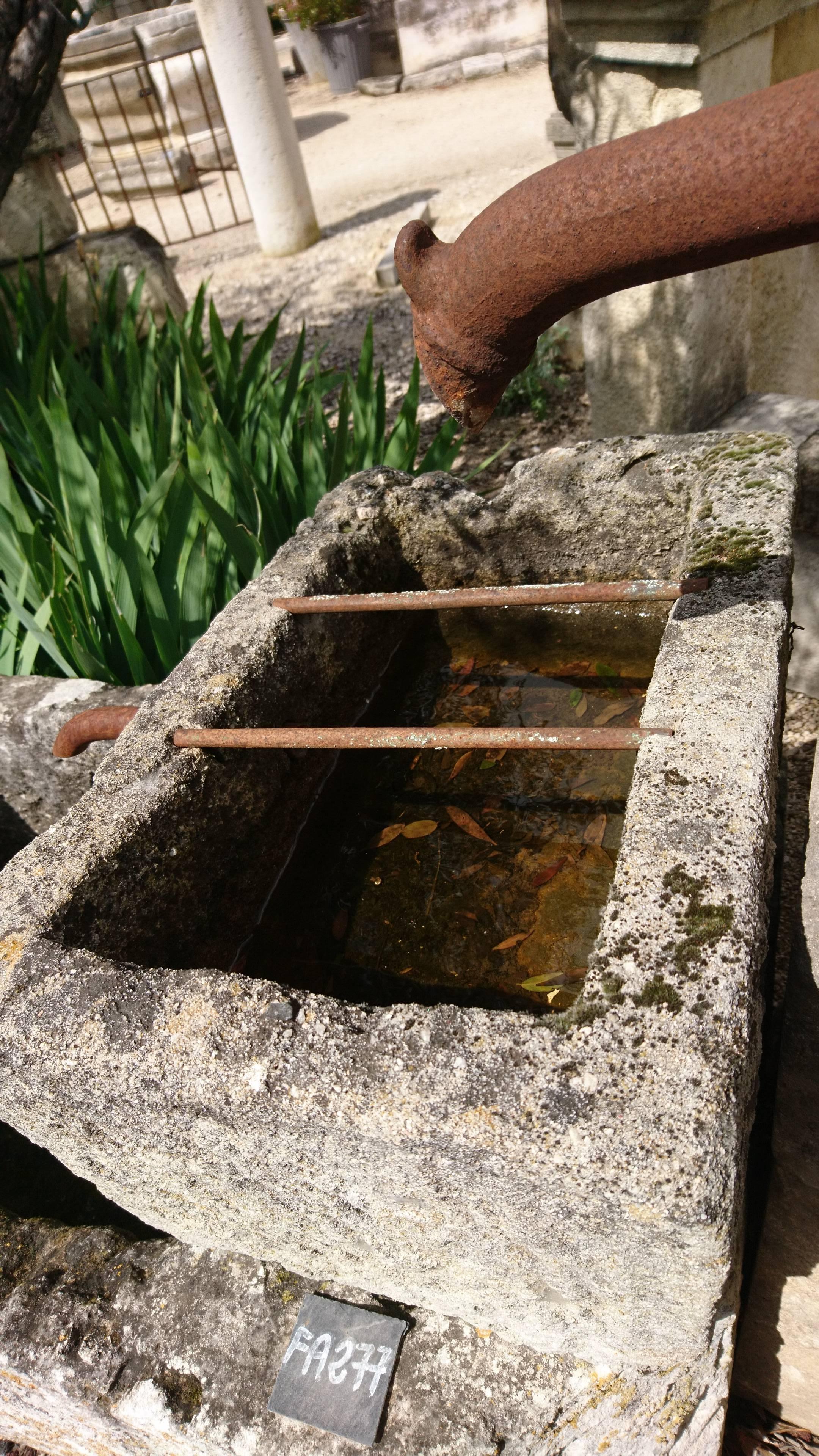 Iron Antique Stone Fountain with Two Monolithic Basins, Column and Manual Water Pump For Sale