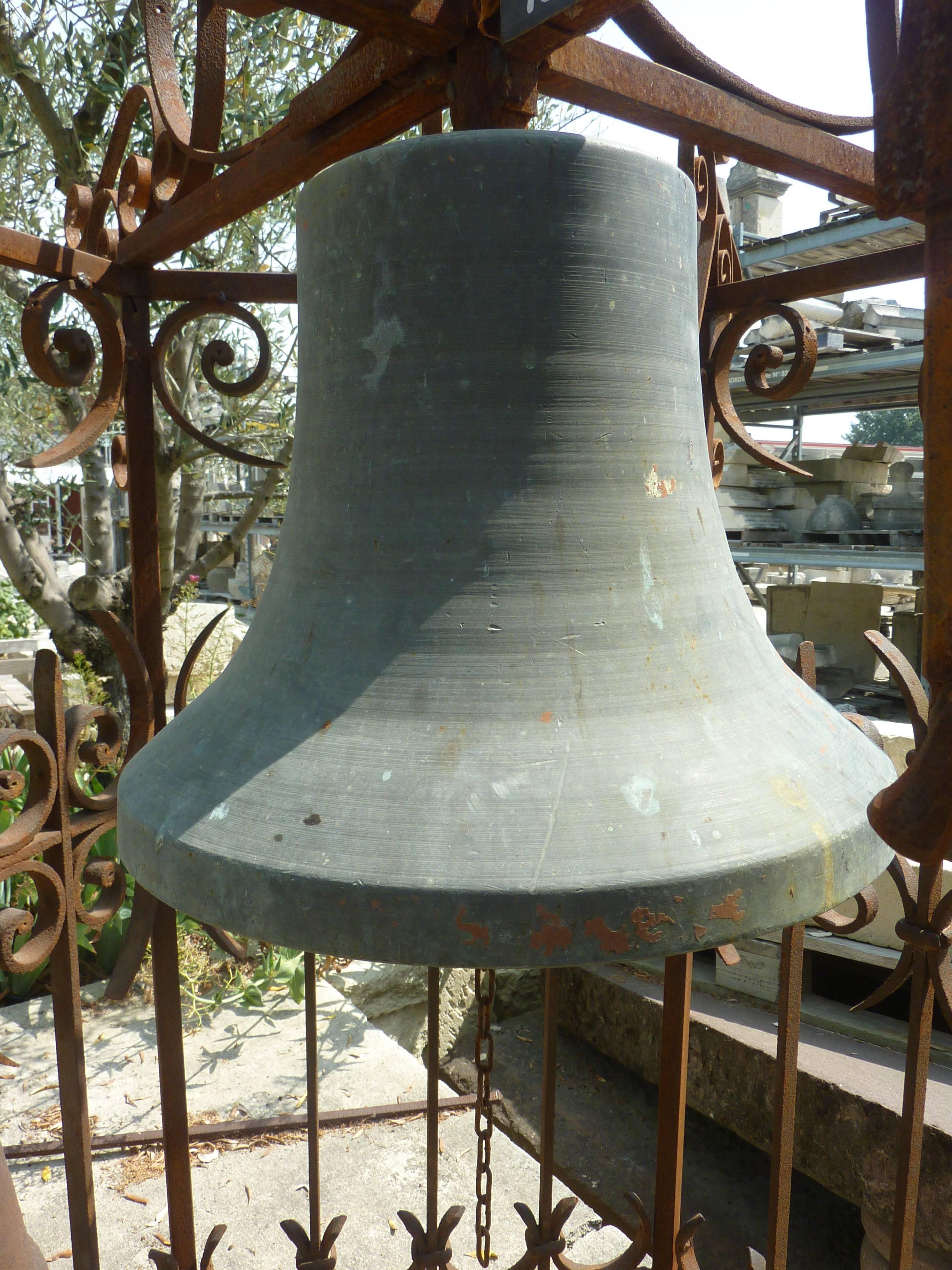 Wrought Iron Antique Cast Bronze Bell and Its Wrought-Iron Campanile Structure, Provence For Sale