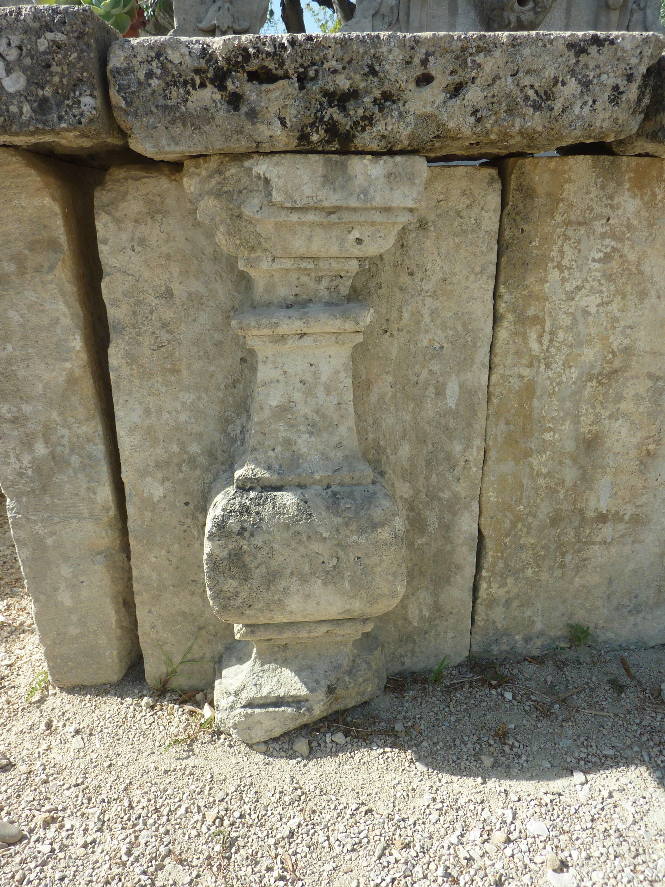 Limestone 19th Century Ornamental Wall-Fountain Hand-Sculpted in French Stone, Provence For Sale