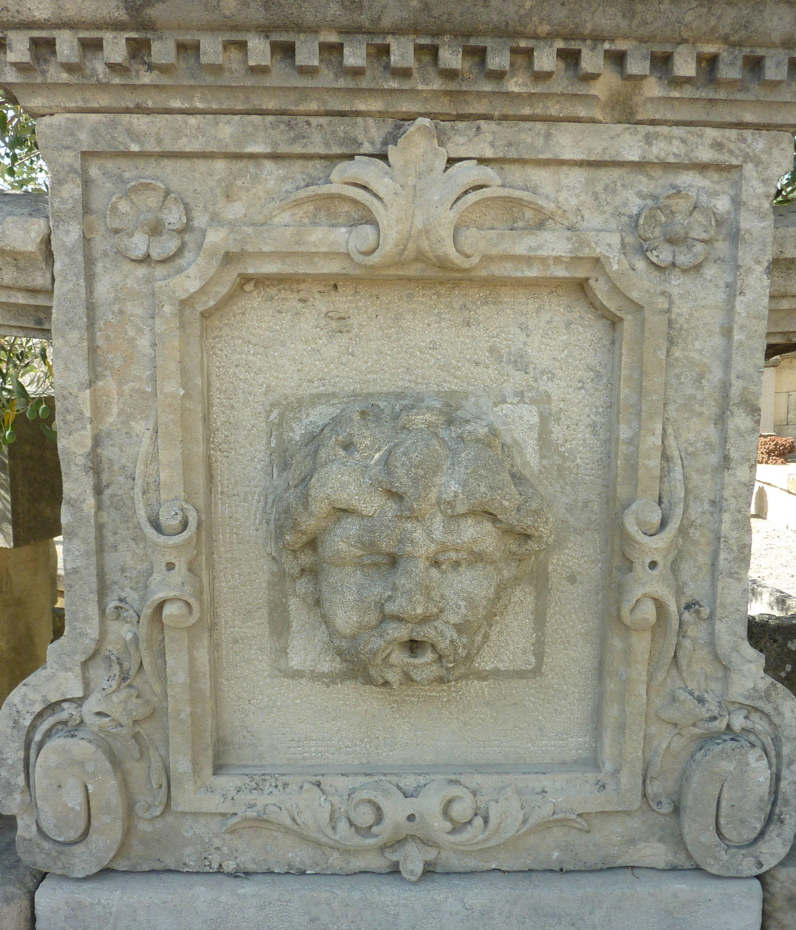 19th Century Ornamental Wall-Fountain Hand-Sculpted in French Stone, Provence For Sale 2