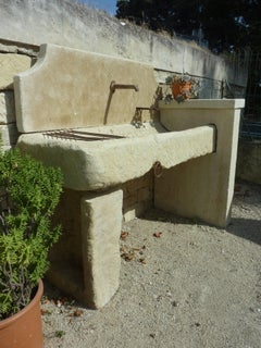 Summer Kitchen in Ancient Stone with Massive Sink, Pediment and Legs