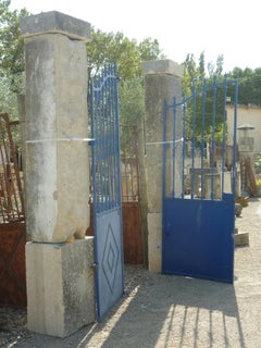 19th Century Pair of Stone Pillars and Wrought-Iron Gate Provence, France