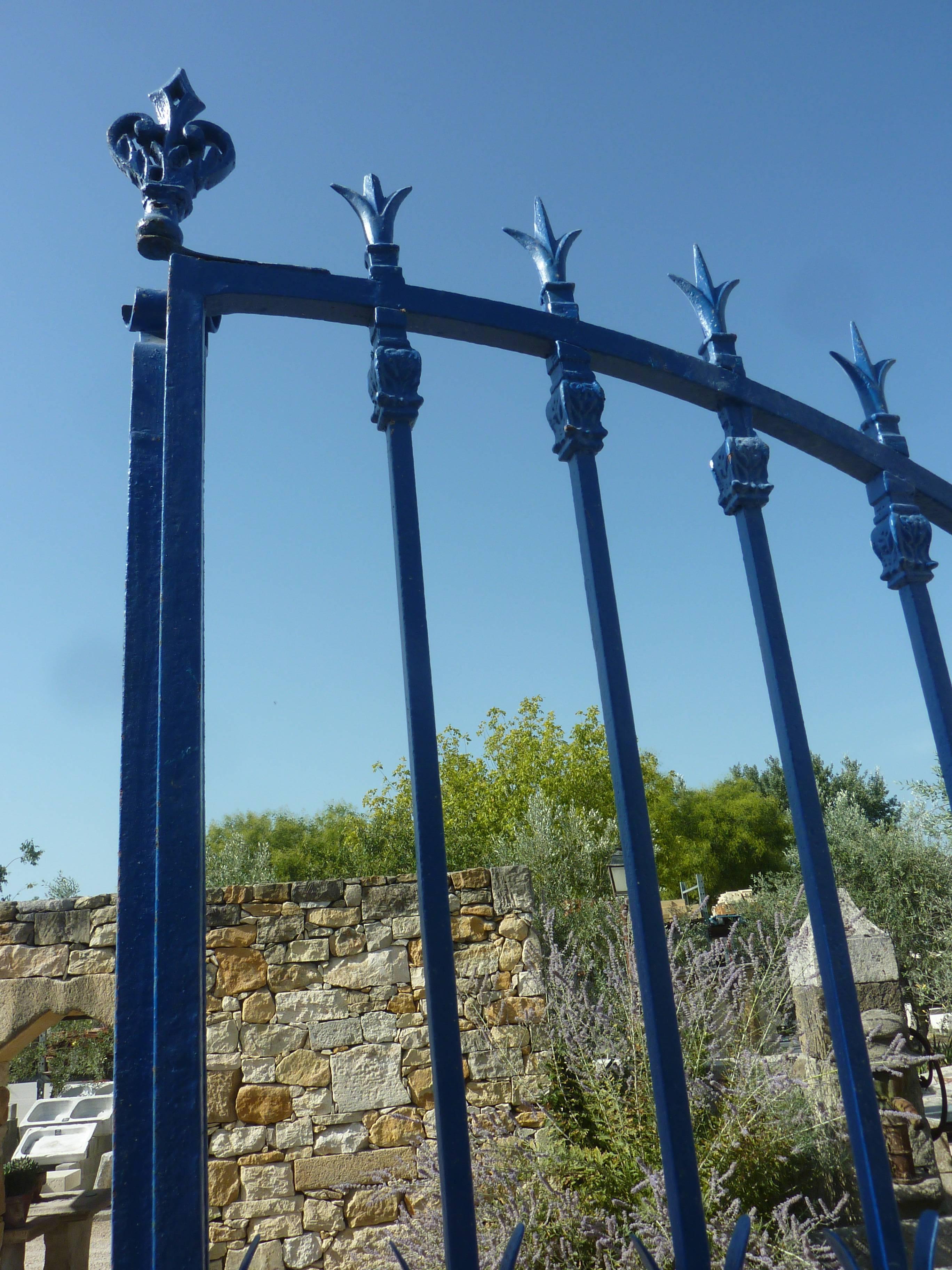 Wrought Iron 19th Century Pair of Stone Pillars and Wrought-Iron Gate Provence, France For Sale