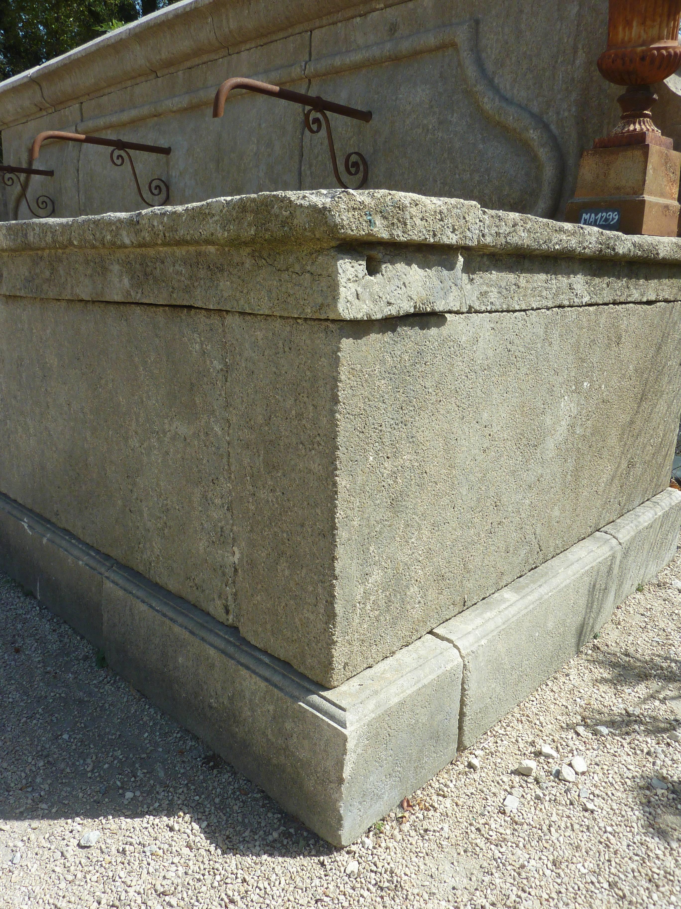 Large French Wall-Fountain in Natural Limestone with Three Water Spouts Provence 2