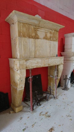 18th Century Louis XVI Fireplace with Trumeau in Natural Limestone, France