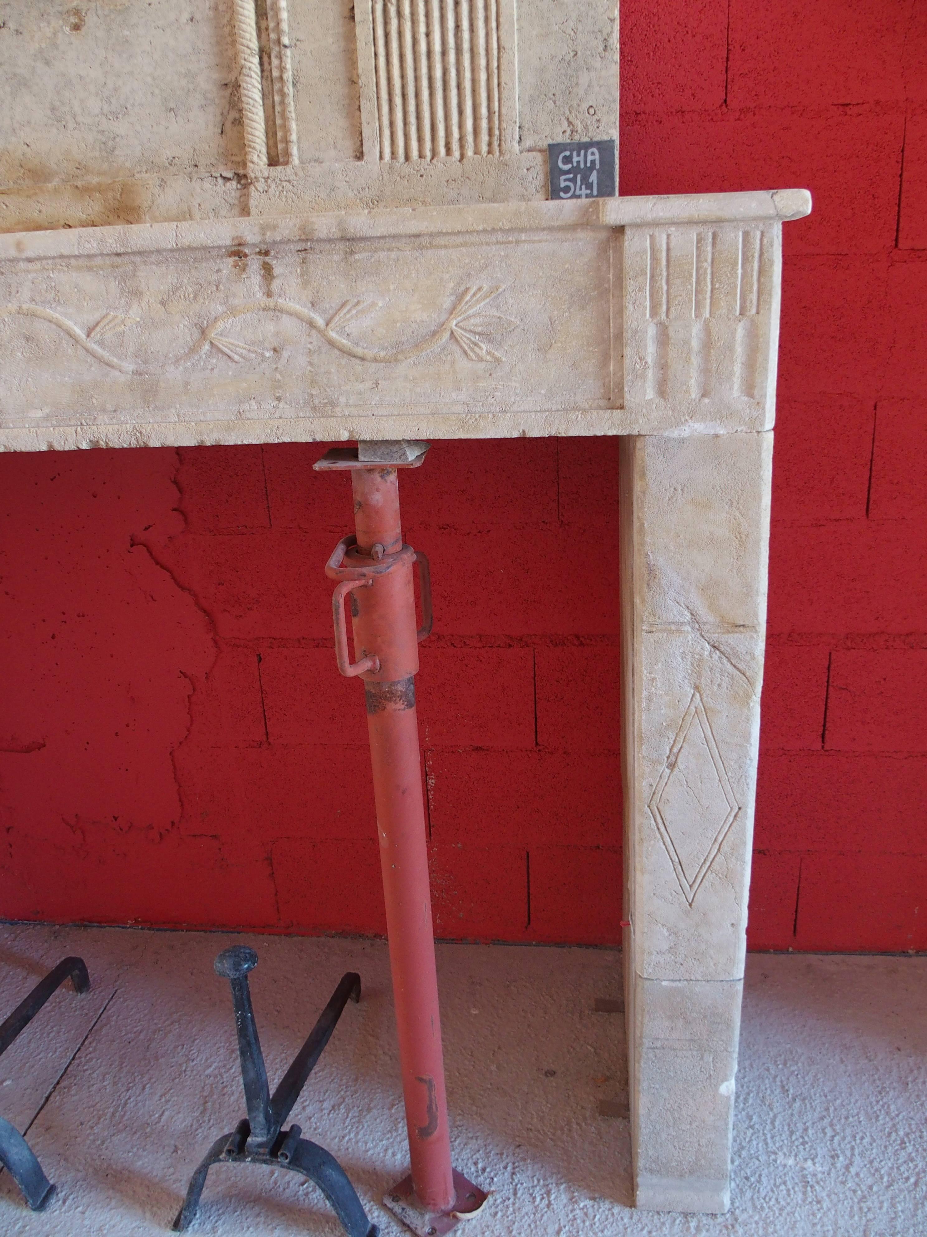 18th Century Louis XVI Fireplace with Trumeau in French Limestone, France For Sale 2