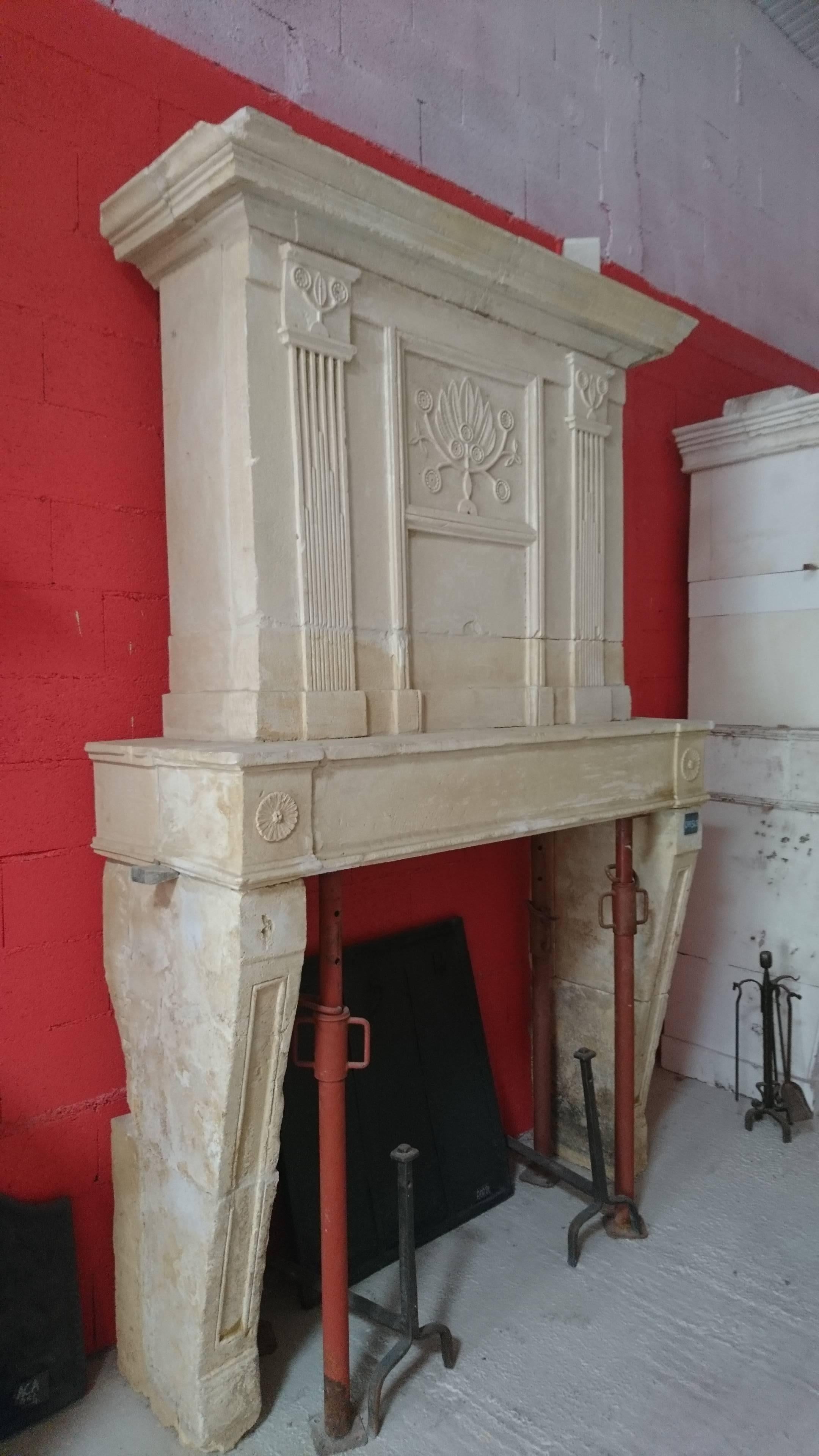 This Louis XVI (1754-1793) fireplace in Pierre de Thénac (a natural white hard limestone from subterranean quarries located in Poitou-Charentes region in France).

This fireplace reveals the skilled craftsmanship of the master stonecutter of the